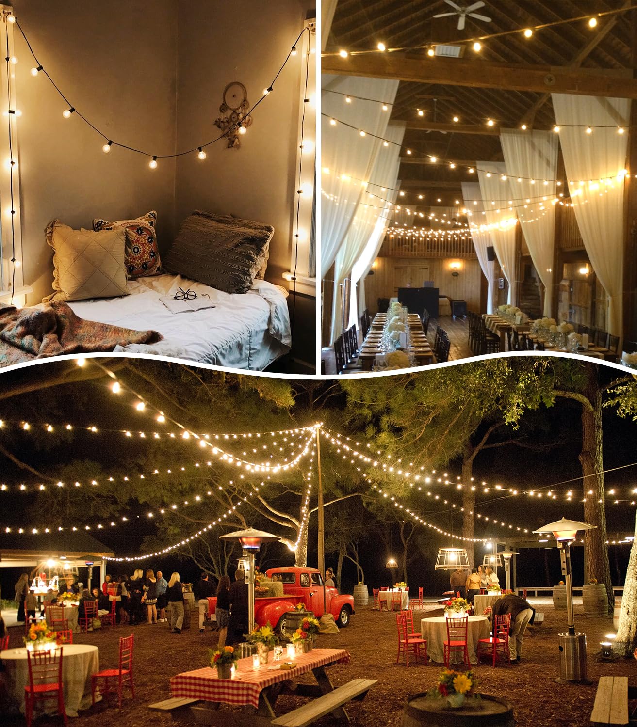 Outdoor Garden String Lights LED - 65.5Ft G40 20M Festoon Light Mains Powered with Remote Control Dimmable Timer Outside Lighting Waterproof Shatterproof Bulb Hanging for Balcony Gazebo Patio Pergola