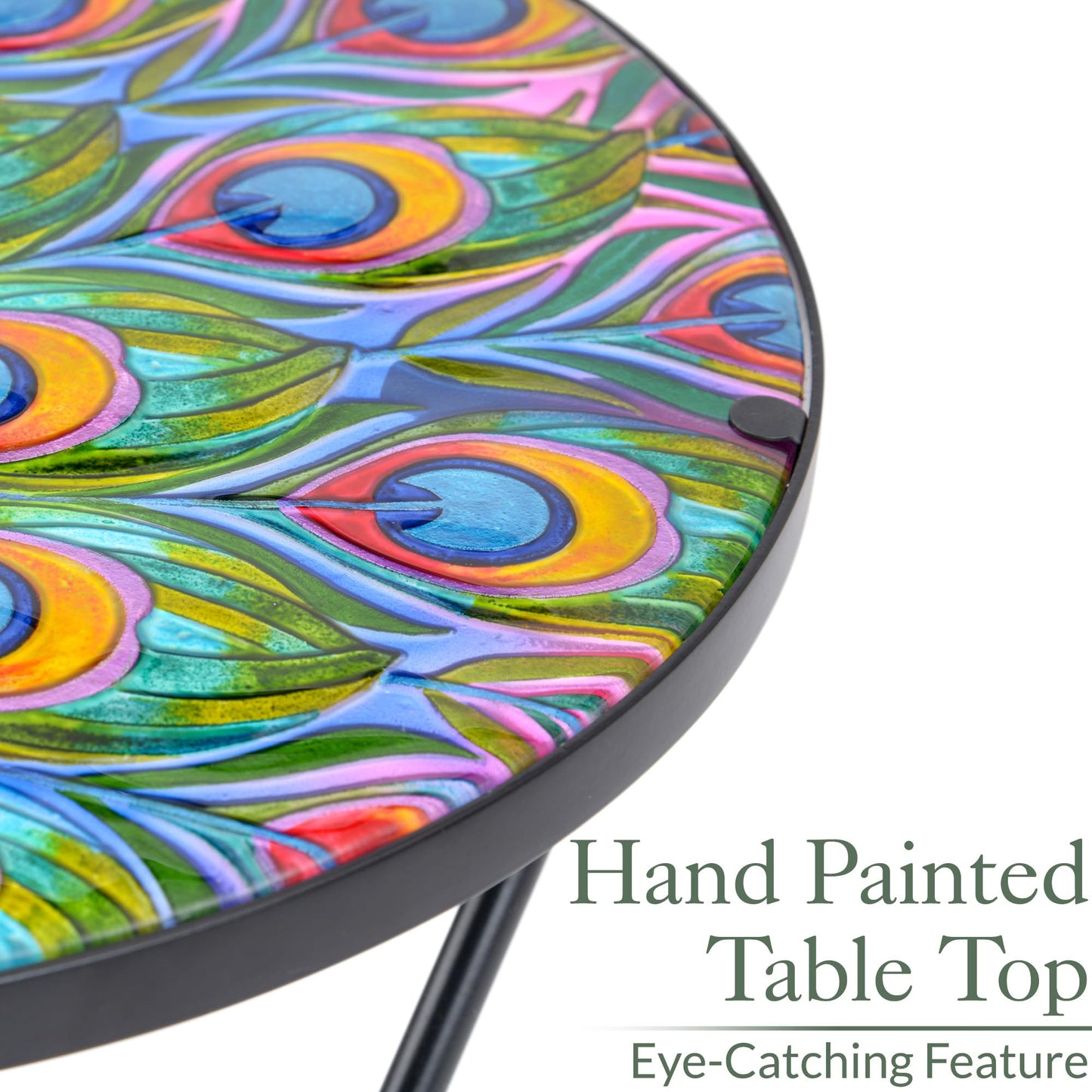 CHRISTOW Bistro Table Glass Top Round Folding Garden Patio Decoration Plant Stand (Painted Peacock)