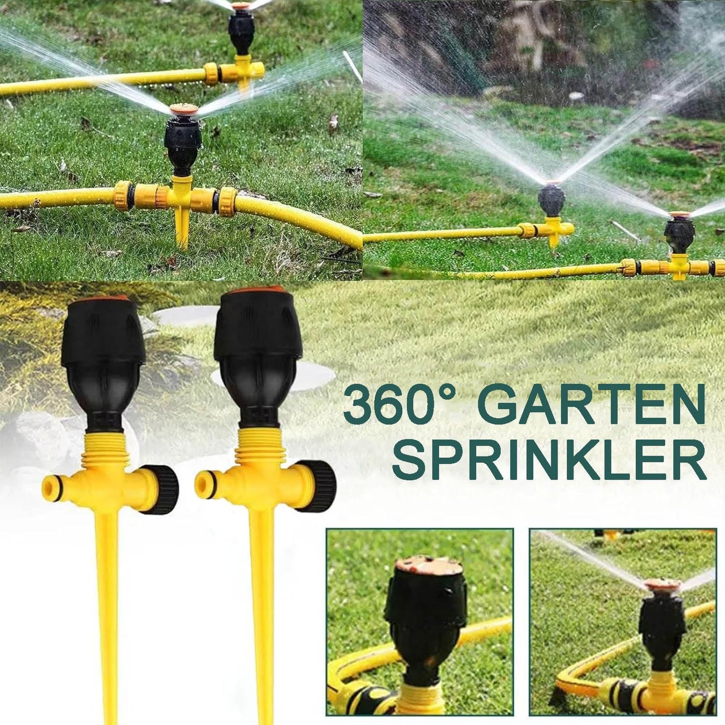 Monsully 4 Pcs Garden Sprinklers, Automatic 360° Rotating Lawn Water Sprinkler, Adjustable Garden Irrigation for Plants, Flowers, Veggies, Grass