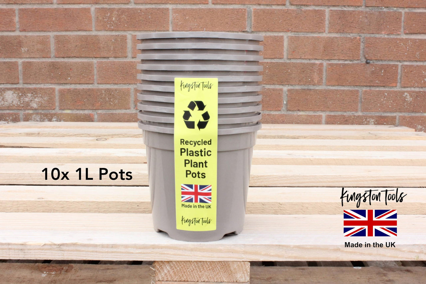 Kingston Tools Mocha Cream 1L Plant Pots -Pack of 10 -Premium British Indoor & Outdoor Planters - Flower Pots Made in the UK from Recycled Plastics