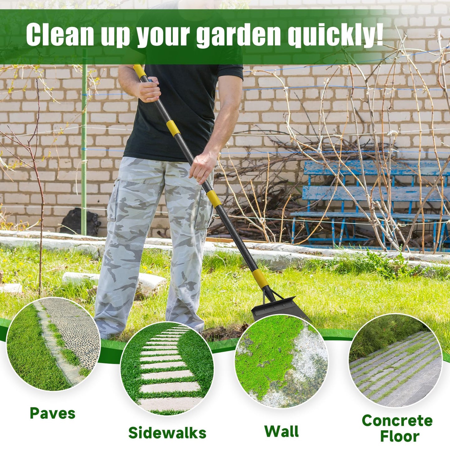 Garden Shovel Tool, 152 cm Long Multifunctional Garden Cleaning Shovel, Heavy Duty Floor Scraper Long Handle,Metal Weeding Scraper for Lawn Edging, Snow Ice Removal Tool