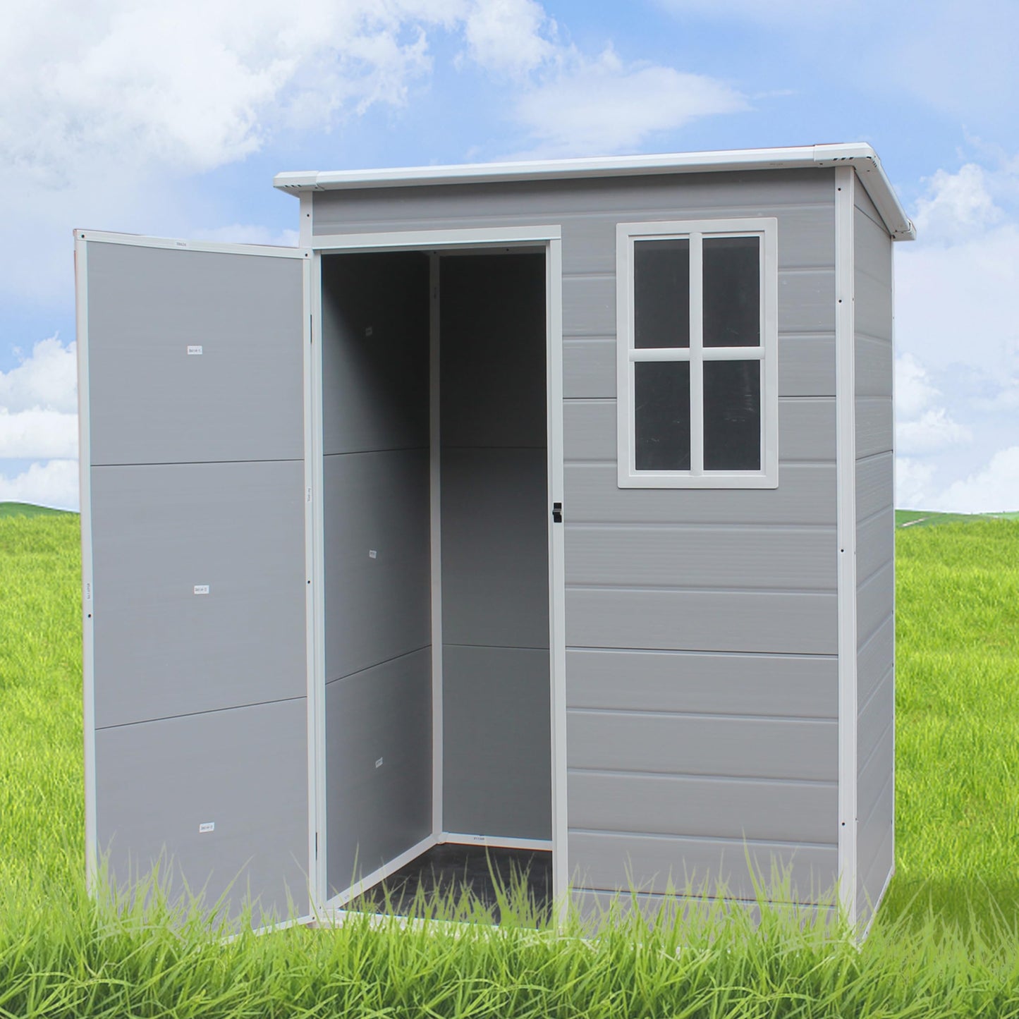Panana Plastic Garden Storage Outdoo Shed House, Grey, 5X2.6FT