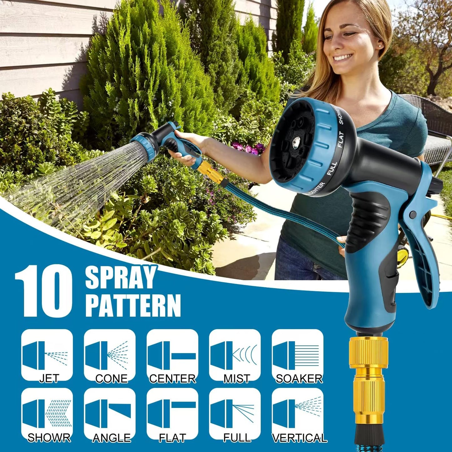 Garden Hose Expandable Garden Hose, Flexible Water Pipe with 10 Type Nozzle, Solid Brass Fittings Leak Proof, Extendable, Lightweight, no Twisting, Garden Watering, Car Washing, Pet Bathing (100FT)