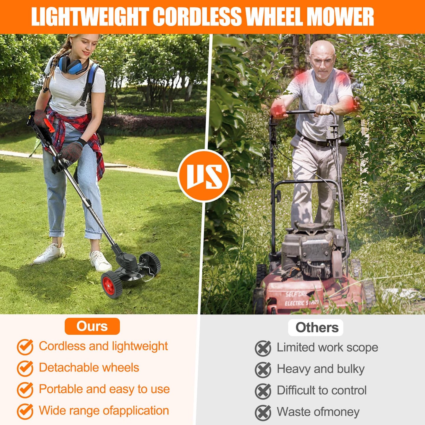 ZJS Cordless Strimmer 21v Garden Strimmer with 2 4.0Ah Batteries Grass Trimmers with 25 Blades Electric Strimmer Detachable Battery Strimmer Height Adjustable Suitable for Garden Lawn Trimming