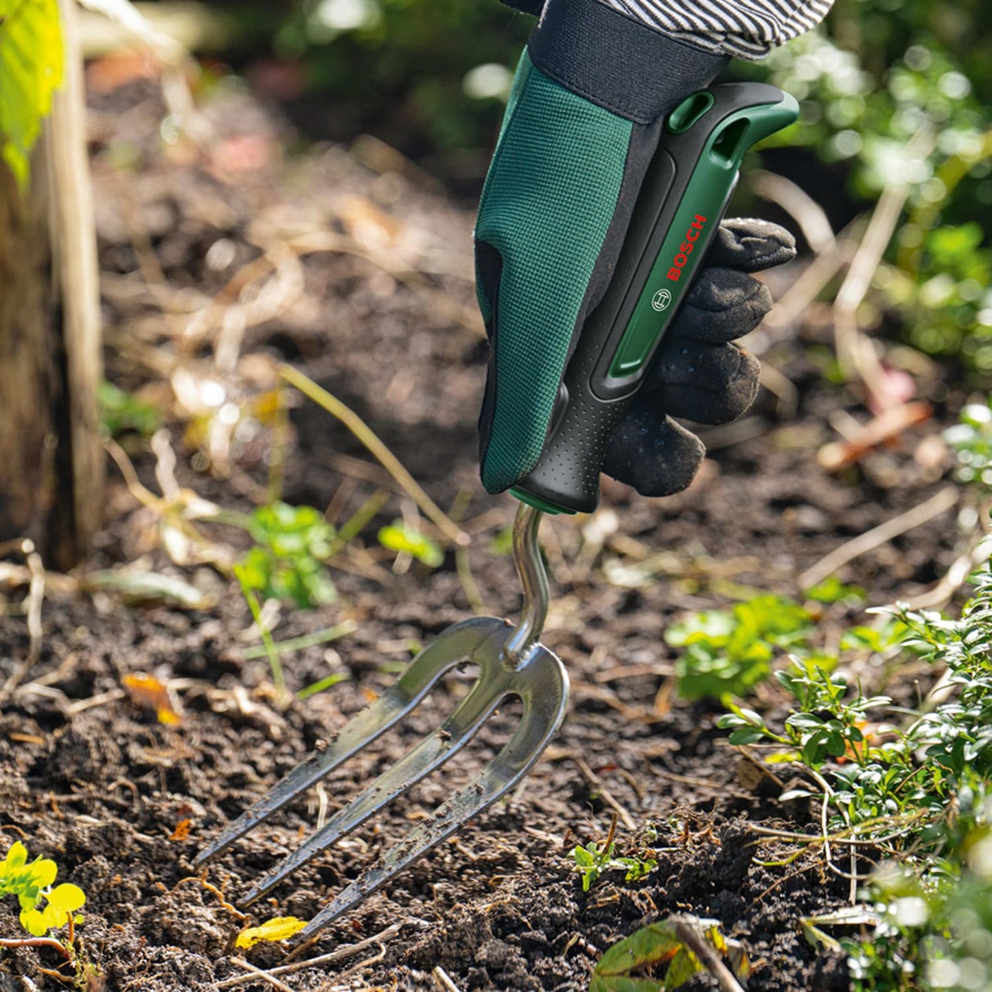 Bosch Garden Hand Tool Hand Fork (for Weeding, Robust, Stainless Steel, Soft Grip Handle, Ergonomic Design)
