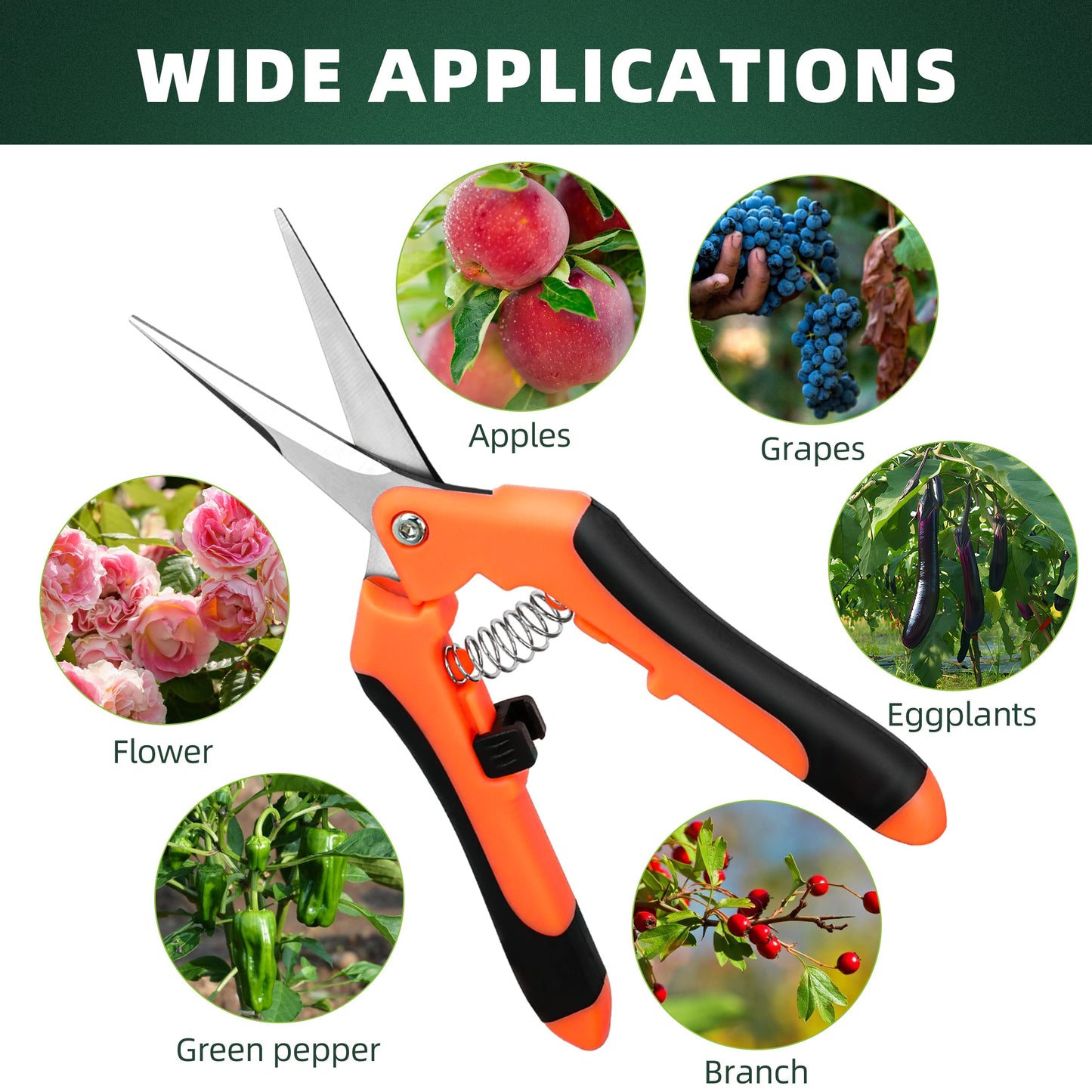 MUETKNYE 3 Pack Garden Pruning Shears, Stainless Steel Blades, Gardening Shears, Scissors, Clippers, Modern Style, Orange