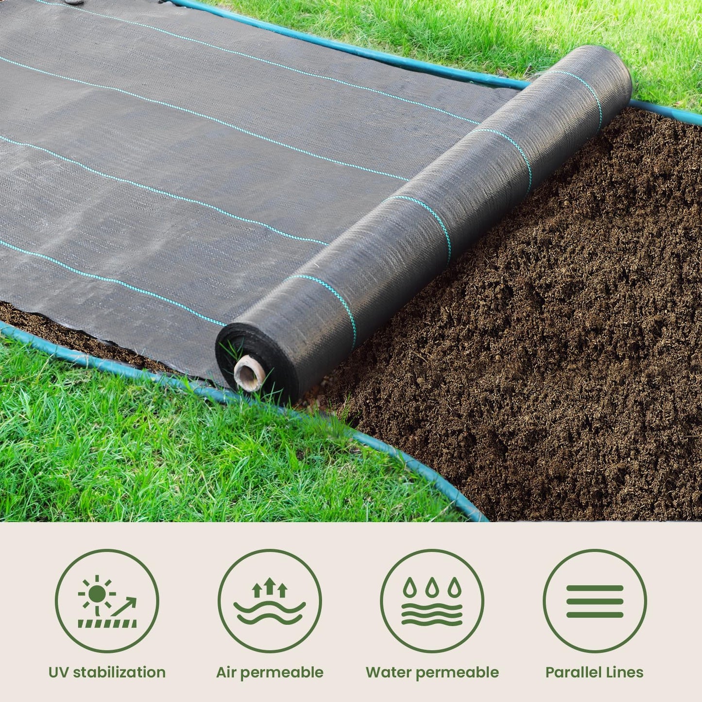 OUNUO 4 m x 10 m Heavy Duty Weed Control Membrane Garden Weed Barrier UV Protection Weed Fabric for Patios Garden Flower Beds Landscaping Black Woven Roll Ground Cover