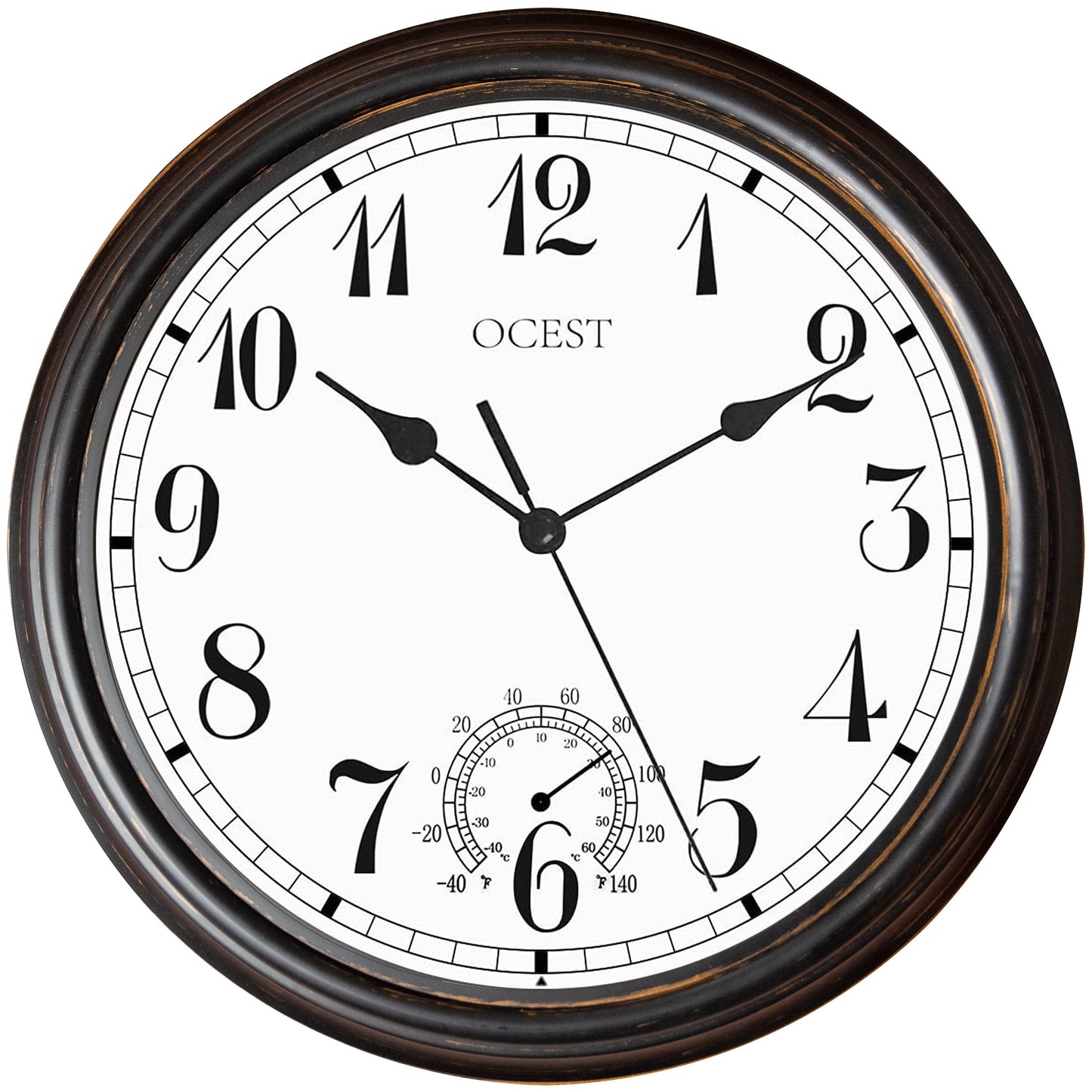 OCEST 12Inch Outdoor Garden Clock, Waterproof Wall Clocks with Thermometer, Weather-Resistant Non-Ticking Battery Operated Decor Decor for Patio Pool Lanai Porch Kitchen Bathroom