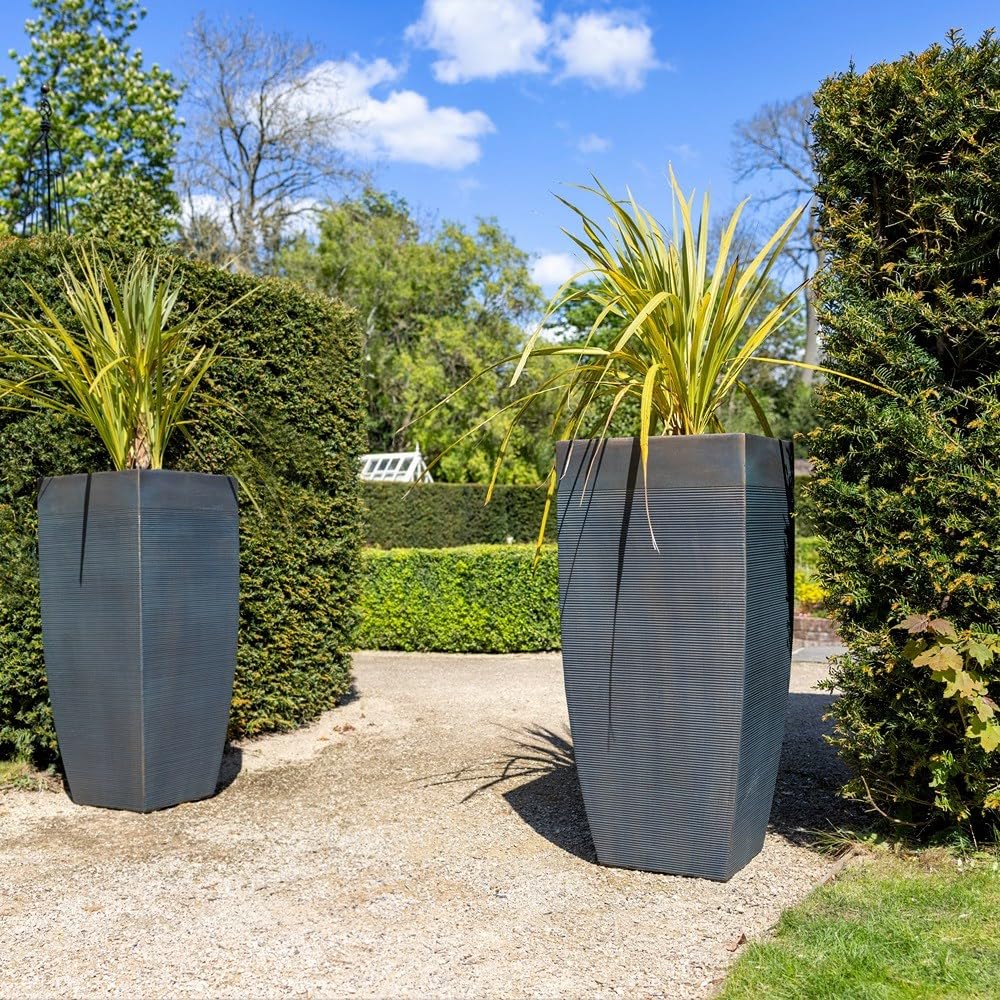 Primrose H100cm Fibrecotta Tall Cube Planter In Bronze Garden Patio Flower Pot