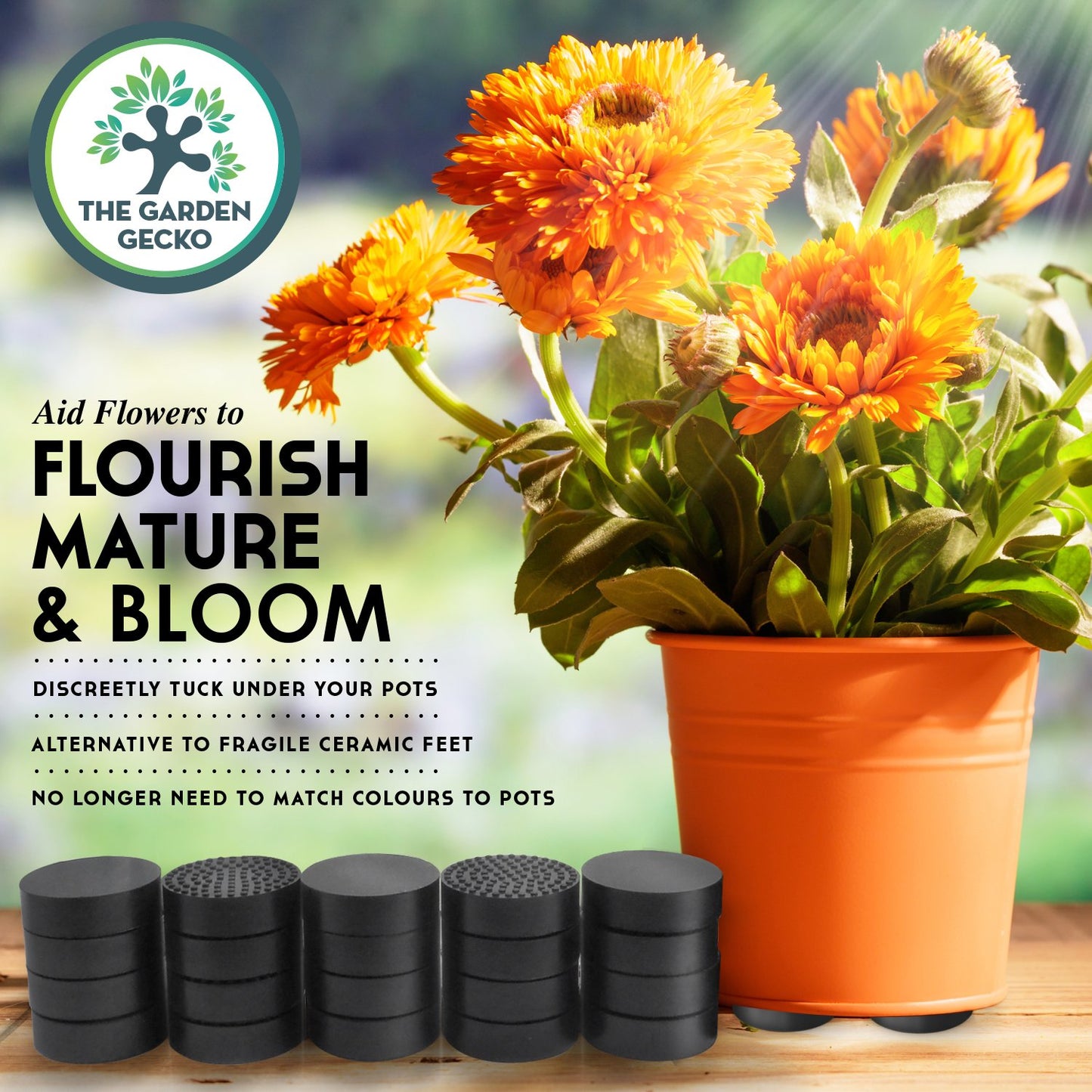 The Garden Gecko Invisible Pot feet for Outdoor Plant pots and Flowers Solid Rubber Pot risers with Enhanced Non-Slip Surface Grip | 20 Pack.