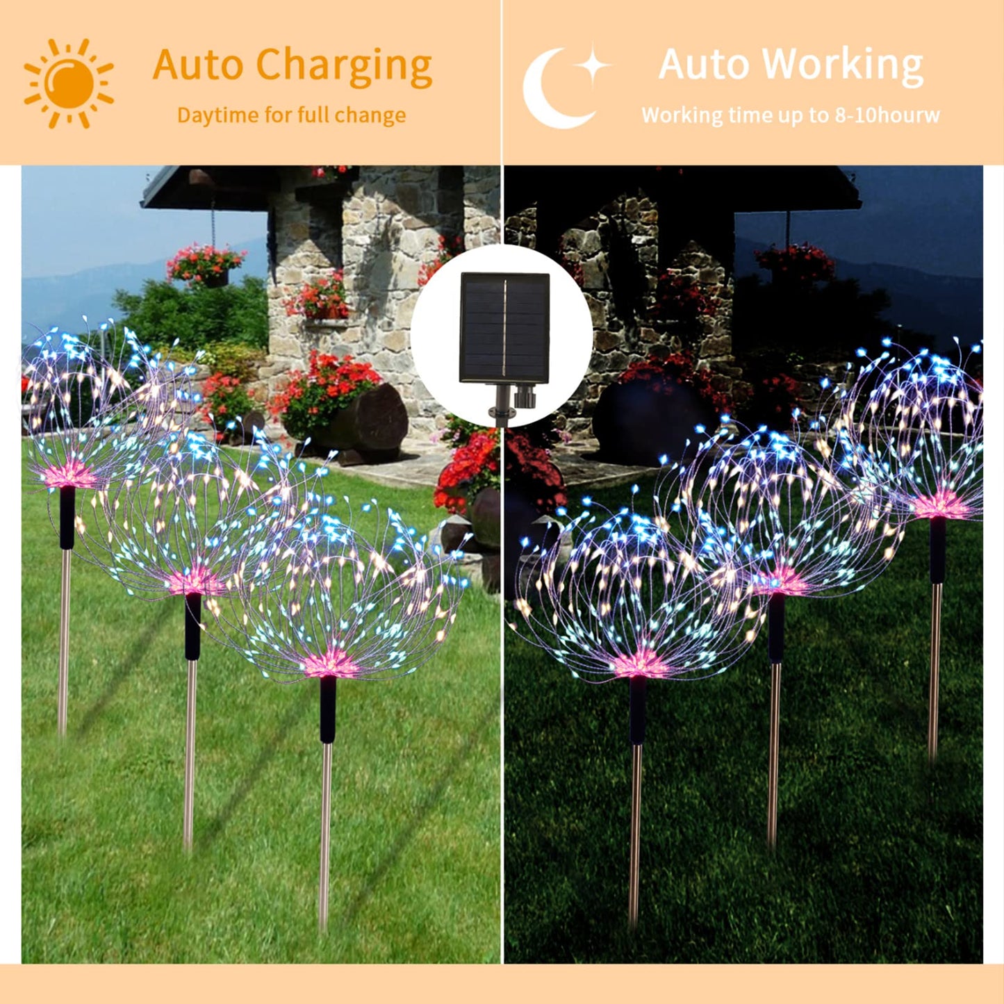 AcaJoe Solar Garden Lights Outdoor 4 Pack 480 LED Firework Path Lights Solar Powered Starburst Fairy Lights Waterproof 8 Lighting Modes with Remote Control for Patio Christmas Party Yard Decorative
