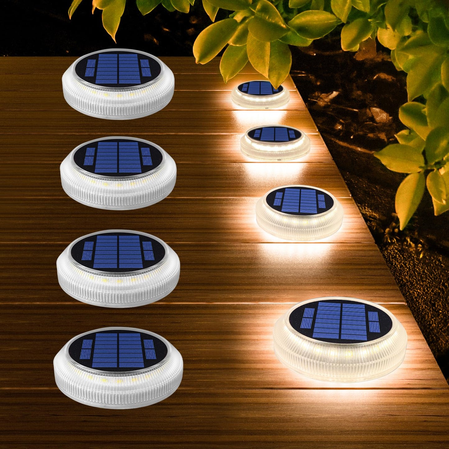 YiLaie Solar Decking Lights, Solar Step Ground Lights - 4 Pack, IP68 Waterproof Solar Lights Outdoor Garden for Walkway Decks Pathway Yard Stairs Fences Decorations [Warm White]