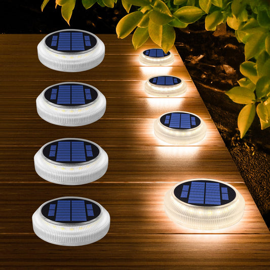 YiLaie Solar Decking Lights, Solar Step Ground Lights - 4 Pack, IP68 Waterproof Solar Lights Outdoor Garden for Walkway Decks Pathway Yard Stairs Fences Decorations [Warm White]