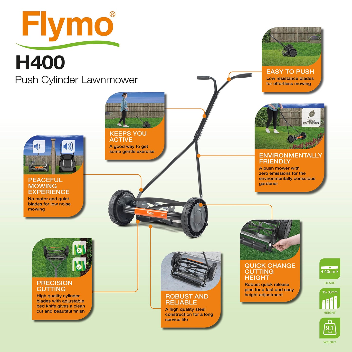 Flymo H400 Push Powered Cylinder Lawn Mower