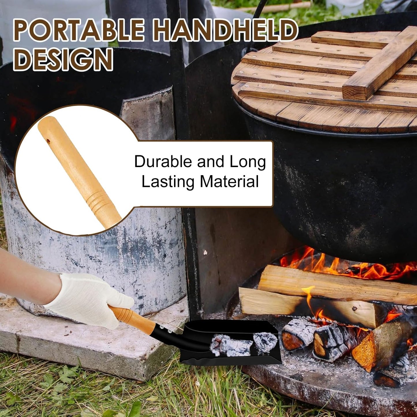 Heavy-Duty Metal Coal Shovel – Durable Steel Scoop with Comfortable Wooden Handle for Fireplace, Stove, Ash, Garden Wastes and Outdoor Use (Small)