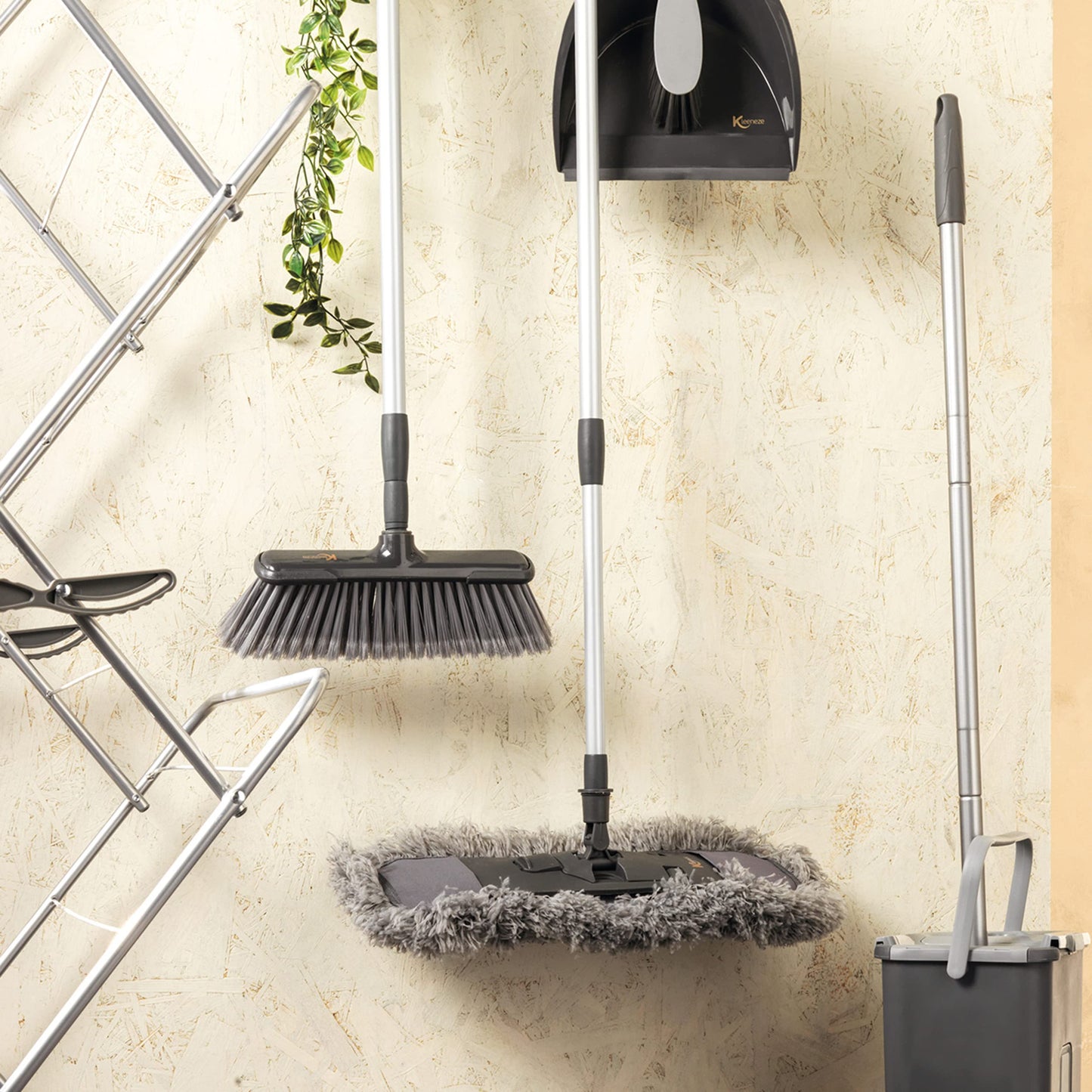 Kleeneze KL028107EU7 Soft Indoor Broom - Non Scratch Bristles, Indoor Floor Sweeping Brush, Suitable for Hard Floors, 120cm Extendable Stainless Steel Handle, Hanging Hook, Grey, 100 Years Edition