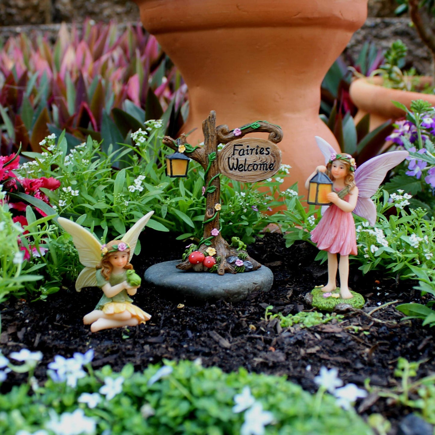 PRETMANNS Fairies for Fairy Garden - Fairy Garden Accessories - Fairy Garden Ornaments for Outdoor Miniature Fairy Garden - 2 Cute Fairy Figures for Fairy Garden & Fairy Sign - 3 Piece Fairy Set