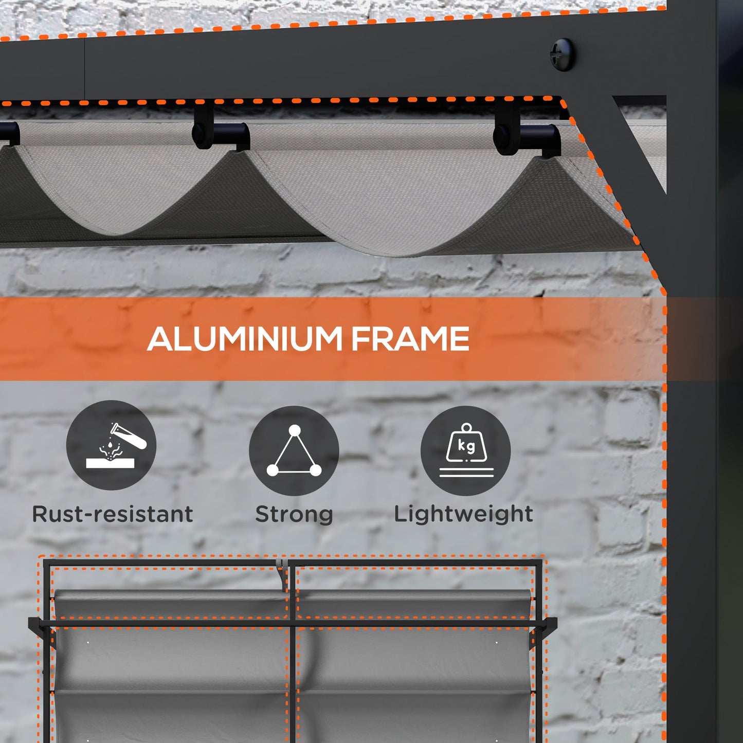 Outsunny 3 x 4m Pergola with Retractable Roof Canopy, Aluminium Frame Garden Gazebo Outdoor Sun Shade Shelter for Grill, Patio, Deck, Dark Grey