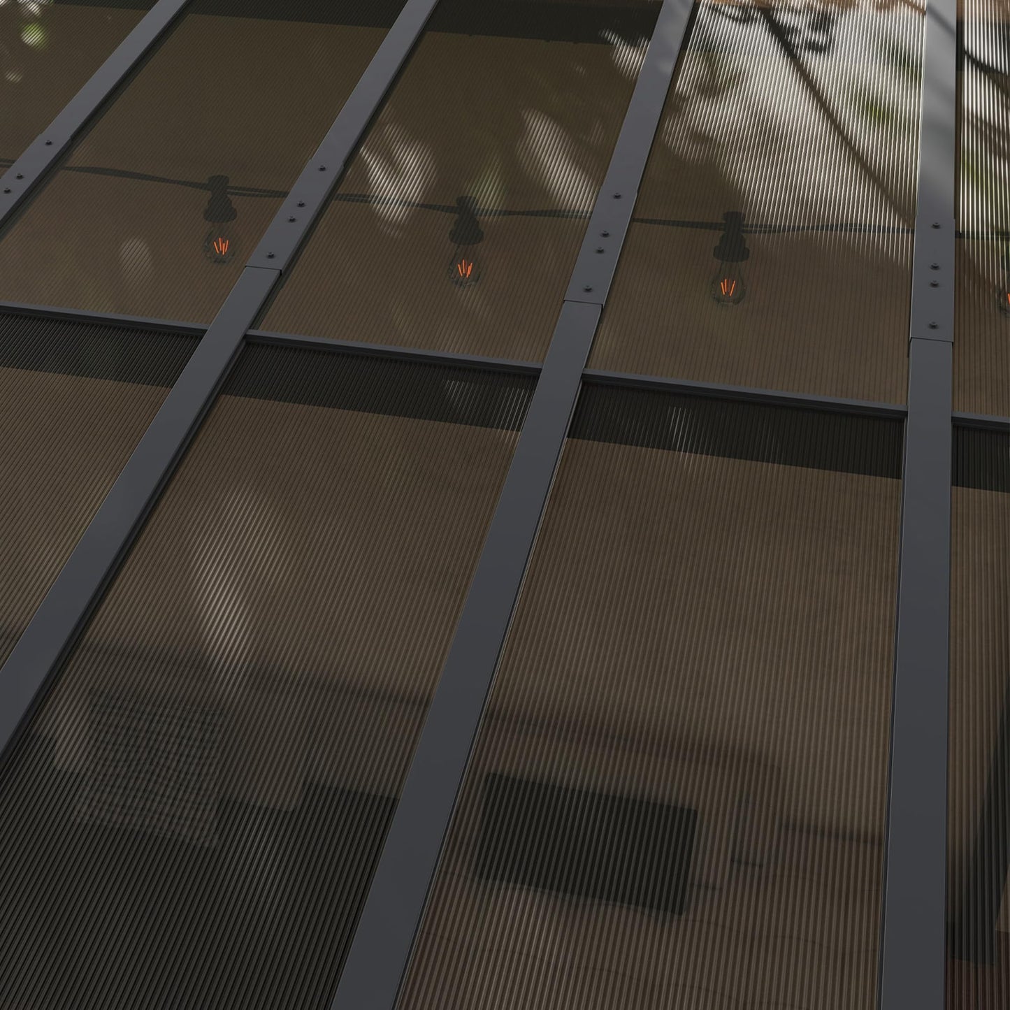 Outsunny 3 x 3(m) Metal Pergola with UPF 50- and Waterproof Polycarbonate Roof, Wall-Mounted or Free Standing Garden Gazebo, Wind-resistant Outdoor Sun Shade, Dark Grey