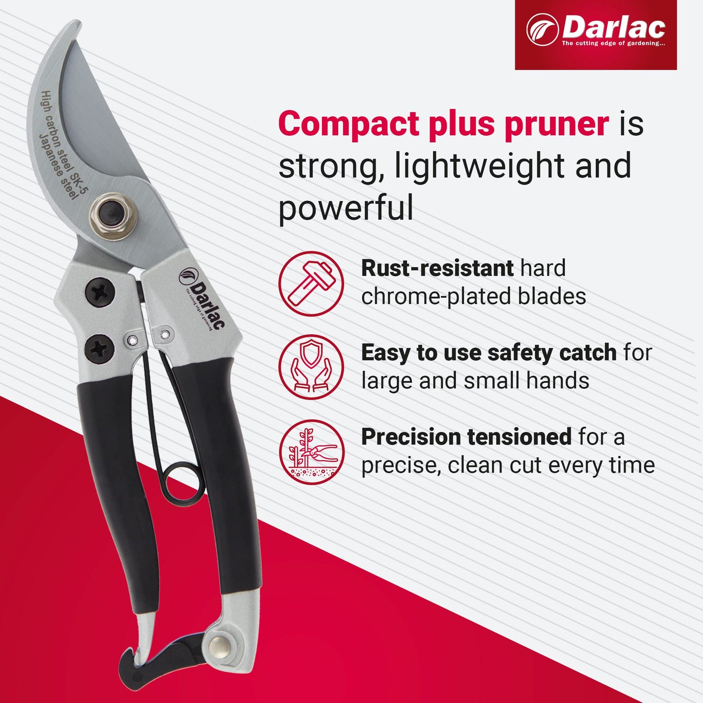 Darlac Compact Plus Pruner - Razor Sharp, Lightweight Bypass Secateurs - Ideal for General & Fine Pruning, Flower Arranging - SK5 High Carbon Japanese Steel - Easy Use Catch - 20mm Cut Capacity