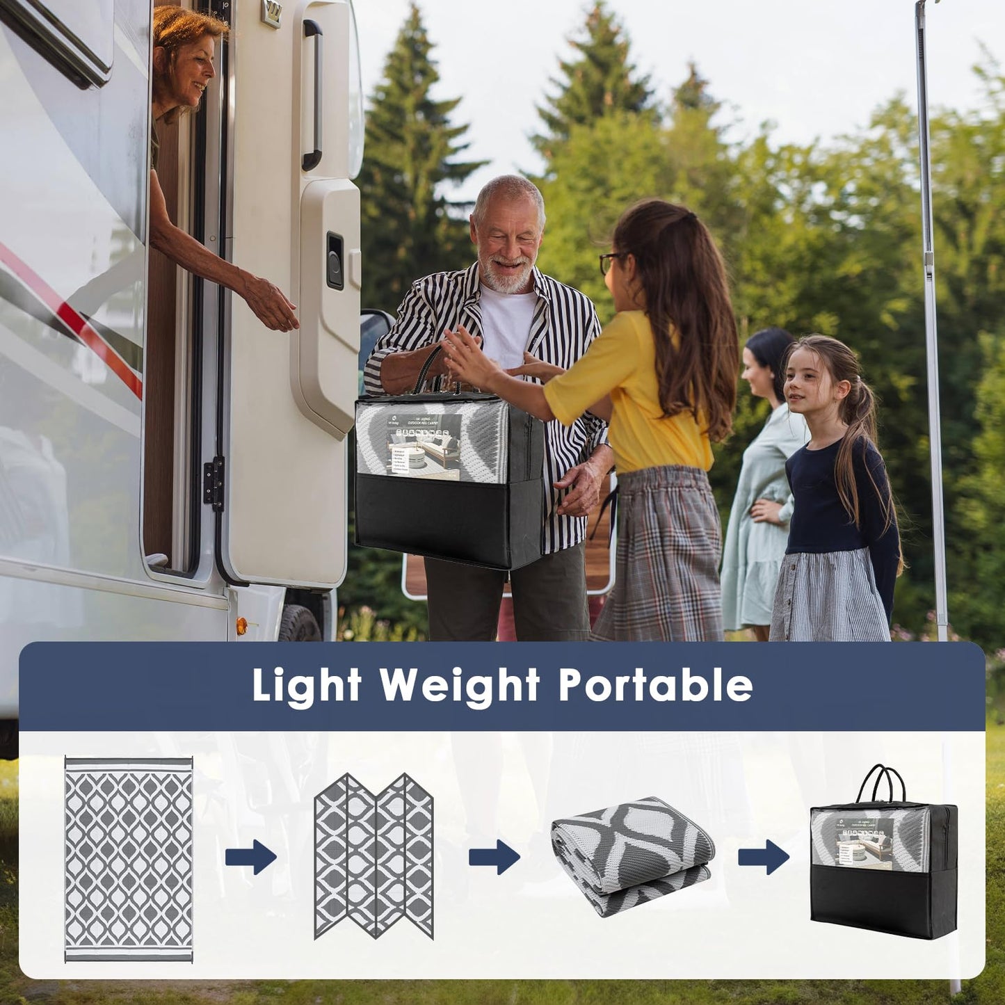 VK·living Outdoor Rug for Garden Patios Waterproof 120X180cm Reversible Carpet Durable & UV Resistant Modern Outdoor Mat Portable Lightweight Area Patio Rugs for Balcony Camping Yard RV Grey&White