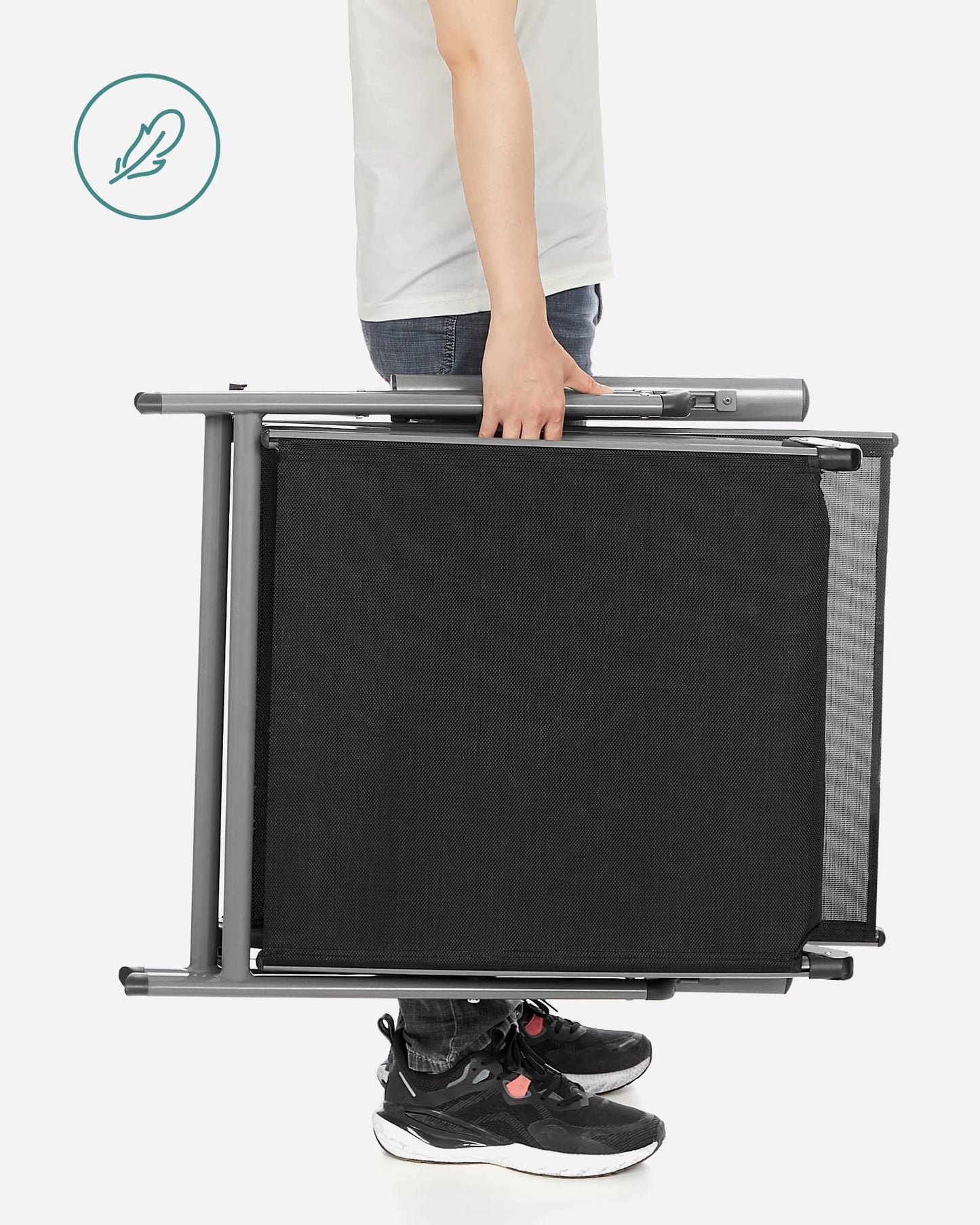 SONGMICS Folding Sun Lounger with 6 cm Thick Mattress, Garden Chair, Removable Pillow, Aluminium Structure, Rust-Resistant, Breathable, Comfortable, Adjustable, Hold up to 150 kg, Black GCB024B01