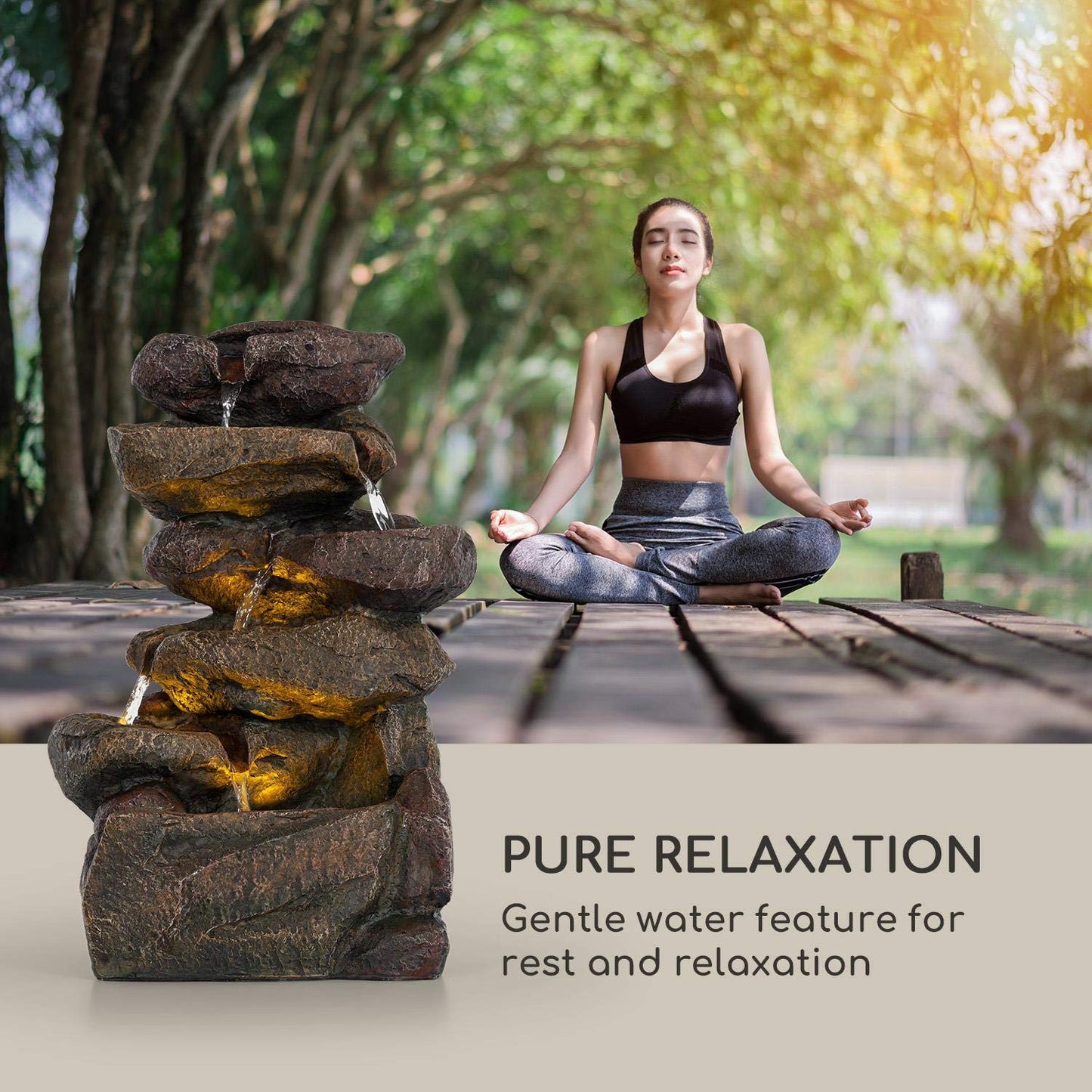 blumfeldt Savona Solar Fountain - Water Feature, Includes Solar Panel, Power: 2.8 Watts, Lithium-ion Battery (Approx. 5h Running Time), LED Lighting, Material: Polyresin, Frost-Resistant, Stone Look