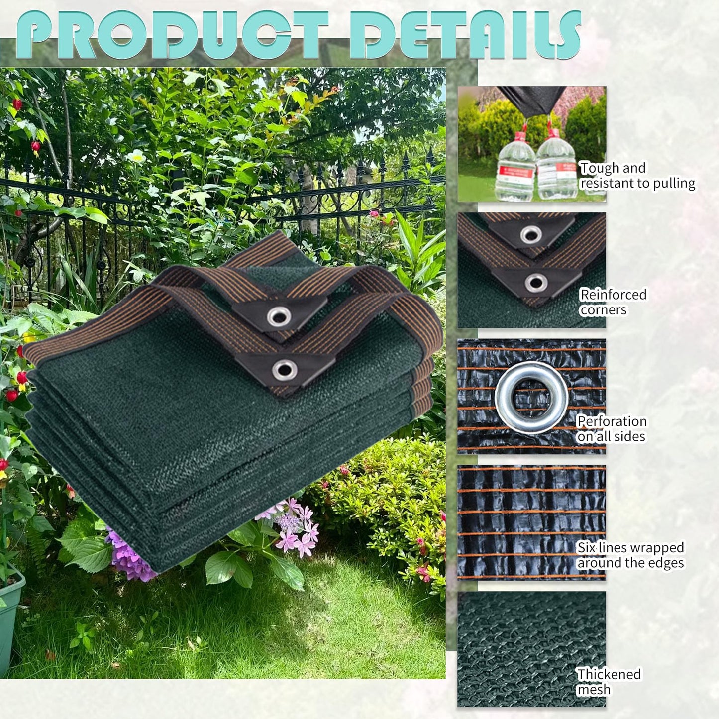 ToKinCen 2mx5m Garden Privacy Netting, Privacy Fence Screening 90% HDPE Outdoor Shading Net, Fence Screening UV-Resistant Tear-Resistant Shading Net with Cable and String