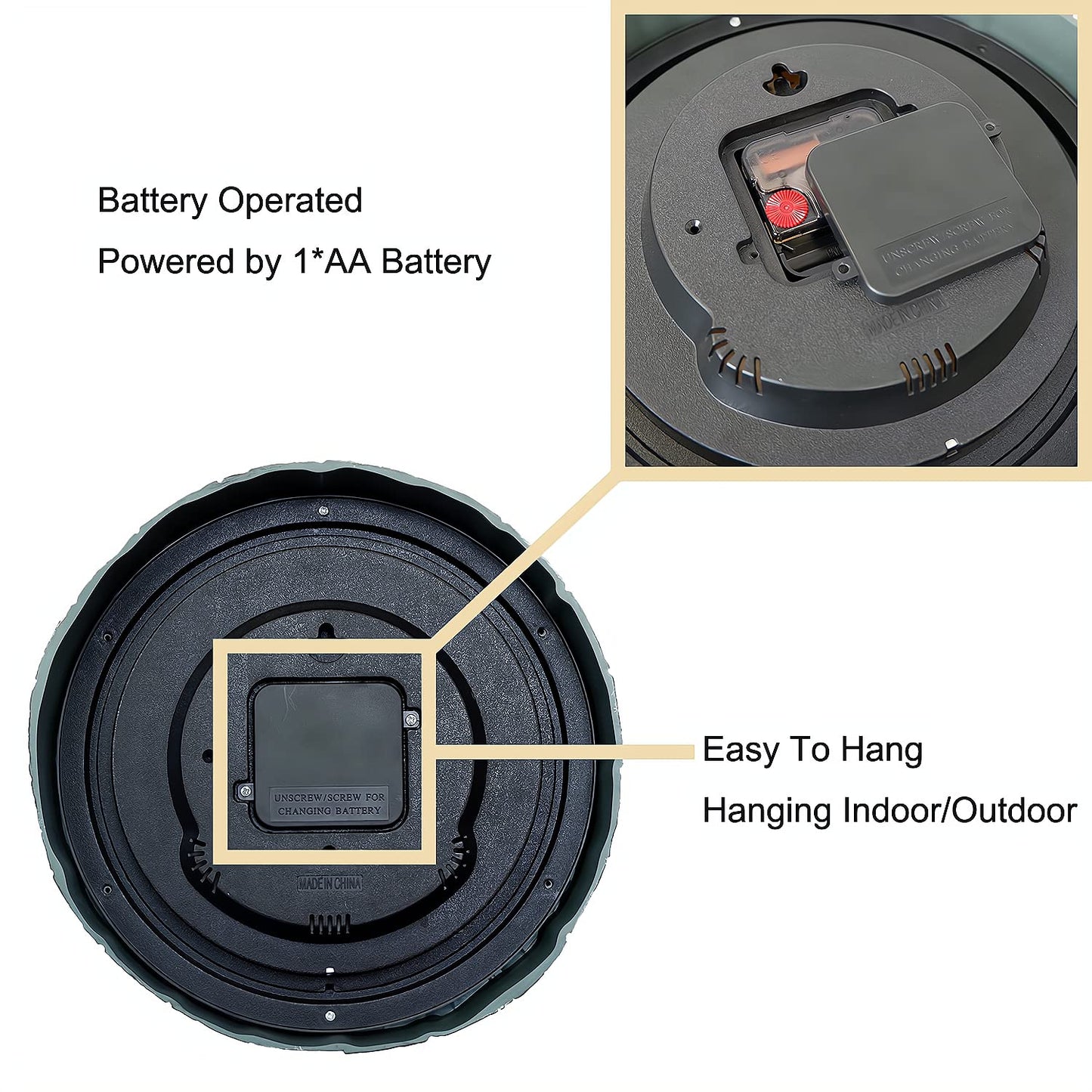 OCEST 10.5 Inch Garden Clock Outdoor Waterproof, Thermometer Silent Non-ticking Battery Operated Wall Clocks Retro Decorative for Pool, Kitchen, Patio