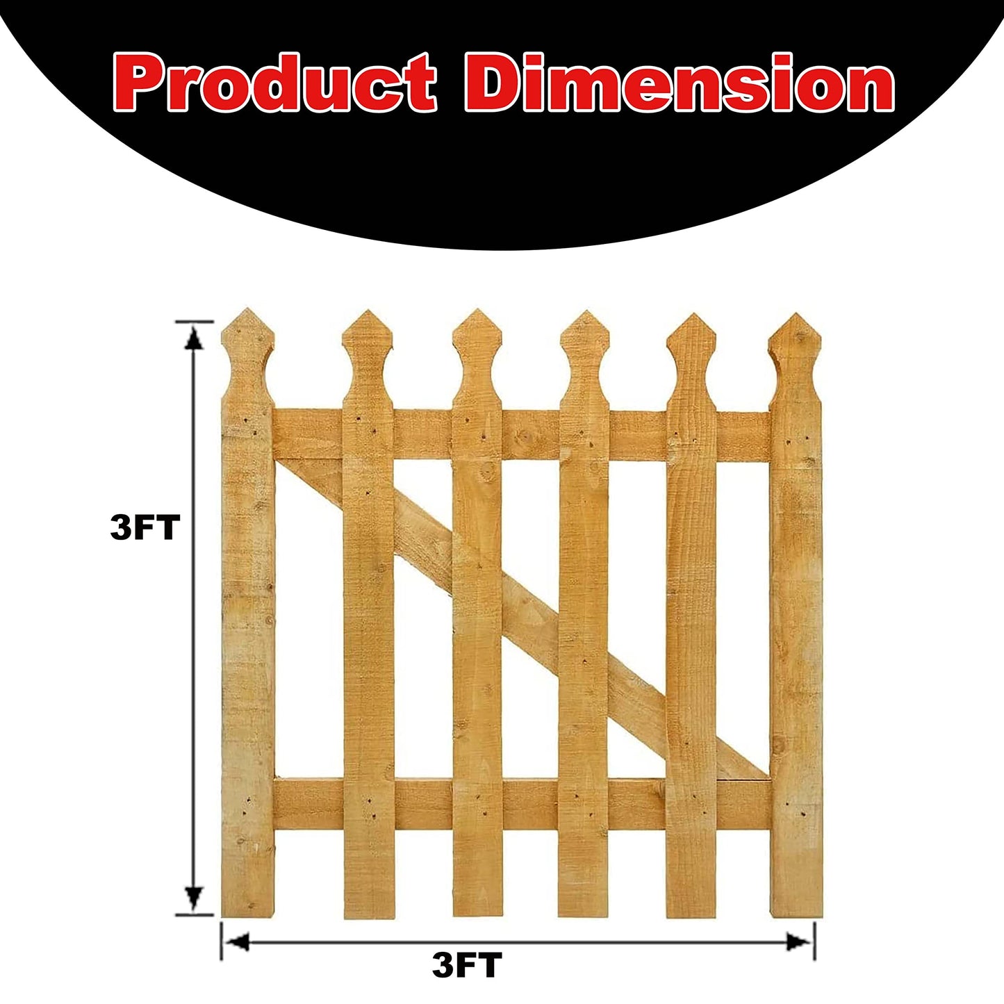 AAMEN 3x3ft Wooden Garden Gate, Picket Garden Wood Timber Gate, Round Top Picket Garden Gate, Decorative Garden Wicket Gate, Outdoor Wooden Stair Gate, Golden Brown Swing Gates-(90x4.5x87cm)