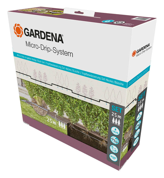 Gardena Micro-Drip-System Drip Irrigation Set Hedges/Bushes (25 m): Starter set, ready to use, water-saving irrigation system, simple & flexible connection technology (13500-20)