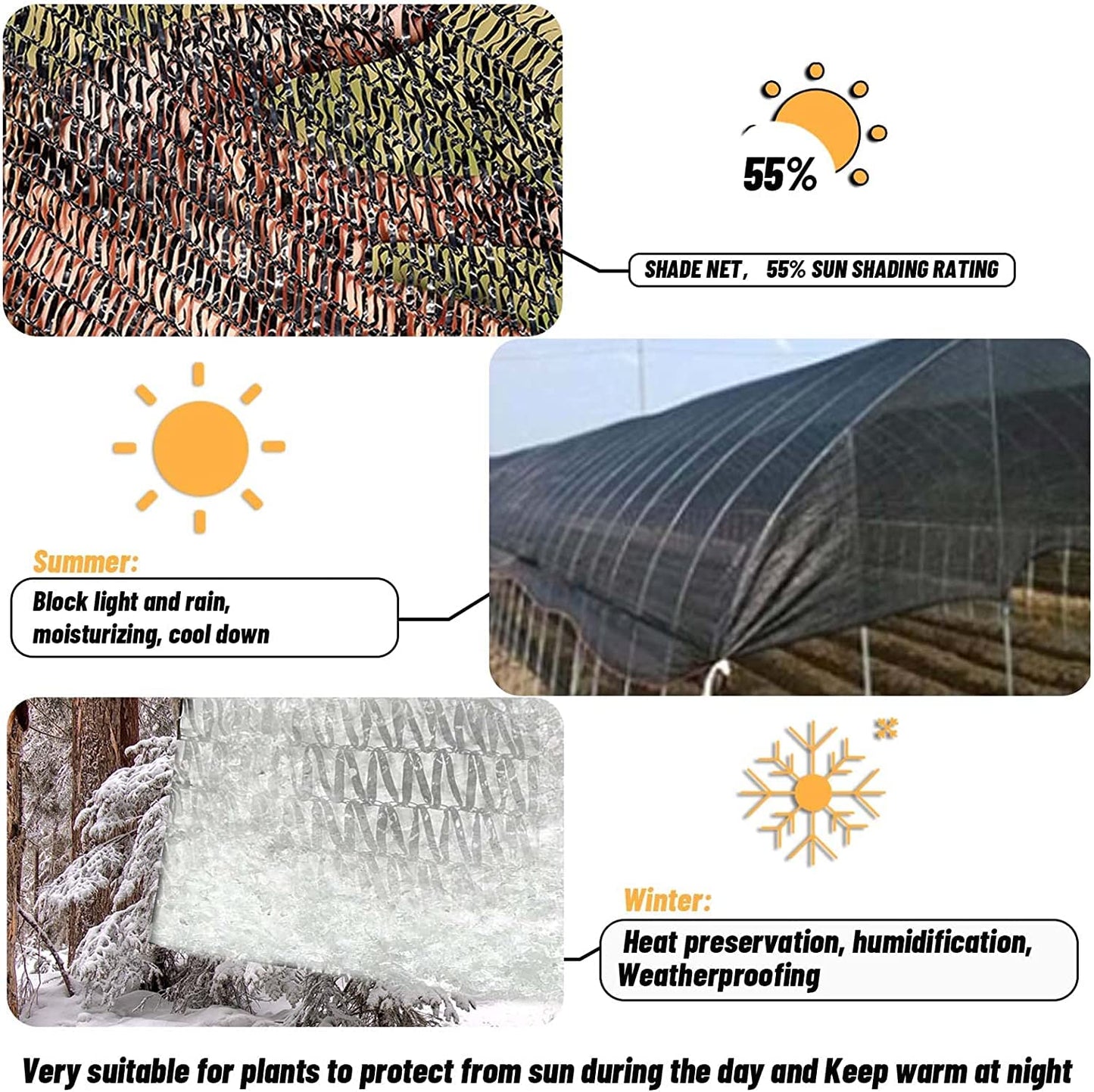 LATERN 55% Shade Cloth Cover, 2m x 10m Garden Mesh Shade Tarp HDPE Sunblock Shade Net UV Resistant Netting for Greenhouse Cover Patio Plant Flower Chicken Coop Carport