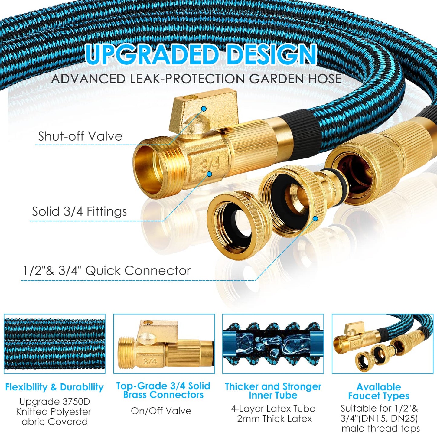 KETTOYA 100FT Expandable Garden Hose, Flexible Water Hose with 10-Pattern Spray Nozzle, Leak-proof Retractable Heavy Duty Hose Pipe, 4-layer Latex Core, Durable 3750D, Brass Alloy Connector, Kink-Free