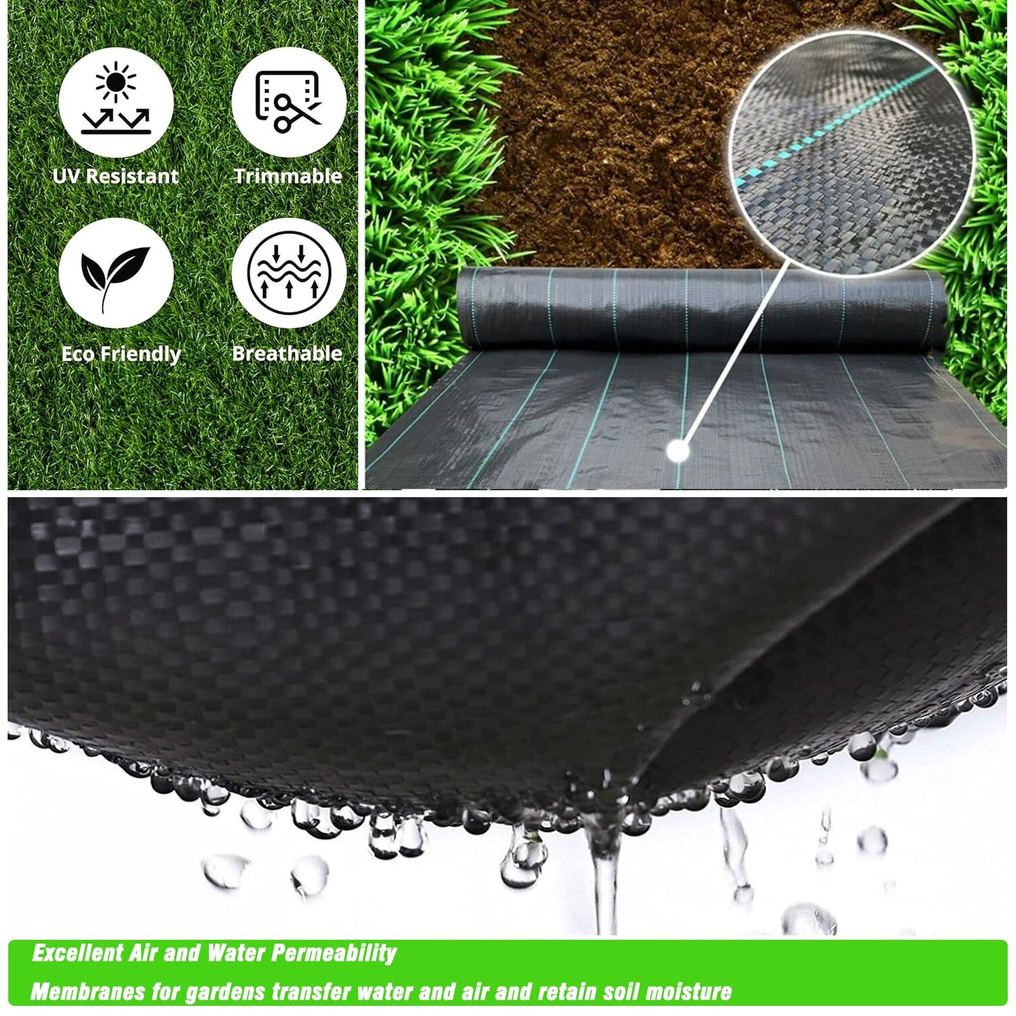 Aoriyar Weed Control Membrane Fabric for Garden - 1M x 10M Black Heavy Duty Ground Cover Membrane Roll Permeable Weeds Suppressant Sheet Gravel Barrier Matting Breathable Landscape Covering Fabric