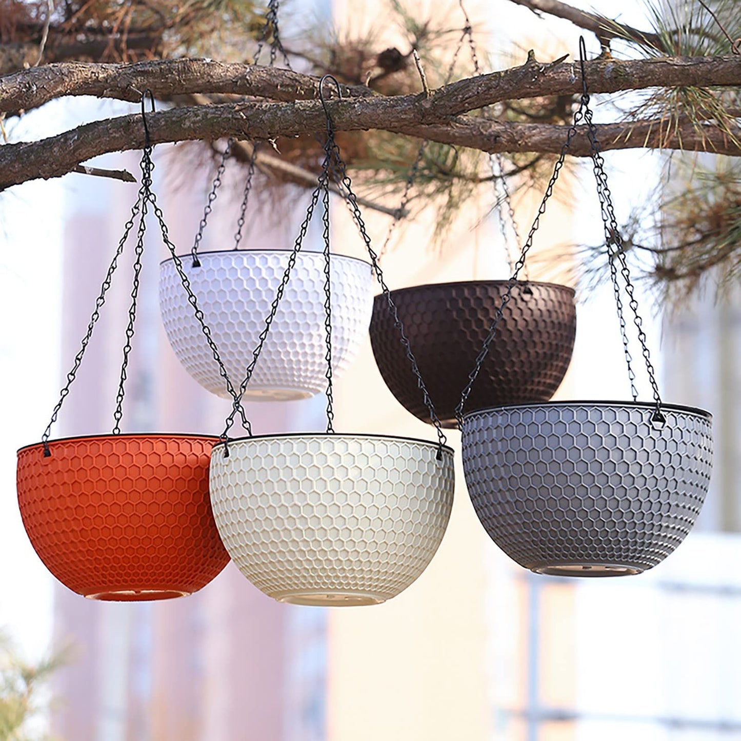 JAXICH Hanging Basket with 3 Metal Wire Hanging Planters Hanging Flower Pots Plant Basket Hanging Plant Holder Hanging Planters Self Watering Basket for Indoor Outdoor Garden Porch Decoration 25cm