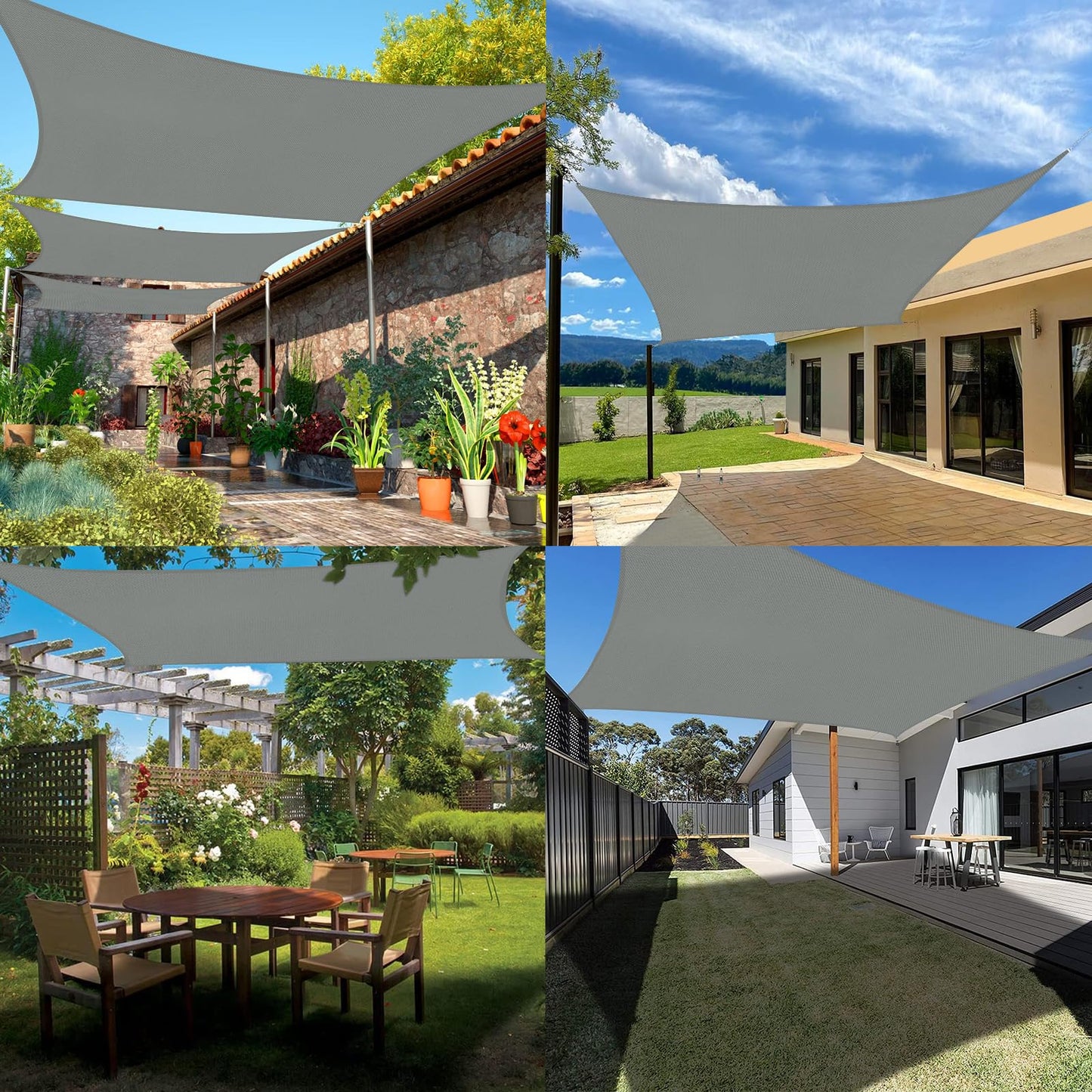 Falflor 2x3m Sun Shade Sail Rectangle Waterproof Shade Sail Durable Awning for Patio UV Block Outdoor Garden Canopy for Party Backyard Lawn(Grey)