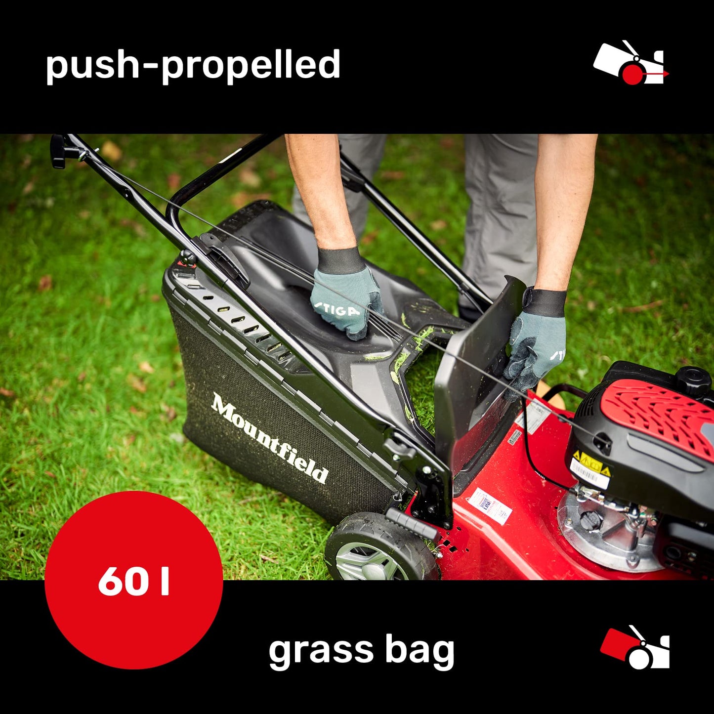 Mountfield Hand-Propelled Lawn Mower, Model HP185, Red and Grey, Article ‎2L0481043/MC