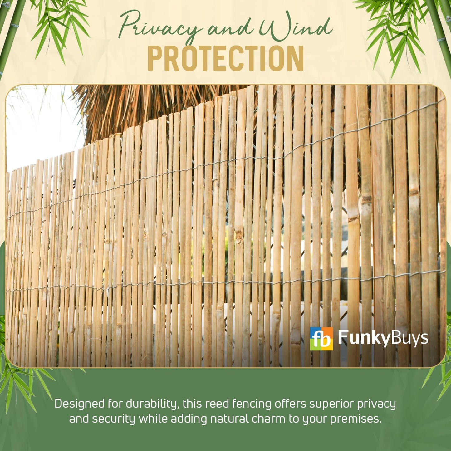 FunkyBuys Bamboo Fence Screening | Natural Slat Fence Panels Garden Screening for Outdoor Wind & Sun Protection for Privacy Shield (H: 1M x L: 4M)