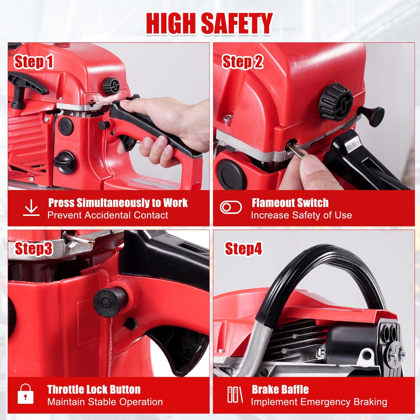 Bellanny 52cc 20inch Petrol Chainsaw, 4.2KW 11500PRM Powerful Gasoline Chainsaw, 2-Stroke Engine with 550ML Large Capacity Fuel Tank, Metal Saw Blade for Trimming Branches or Felling Big Trees - Red