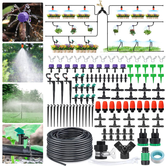 30M/100FT Drip Irrigation System, 173Pcs Micro Irrigation Kit, Greenhouse Plant Watering Hose, Automatic Irrigation System with Adjustable Nozzle Sprayer and Dripper Automatic for Lawn, Garden, Patio