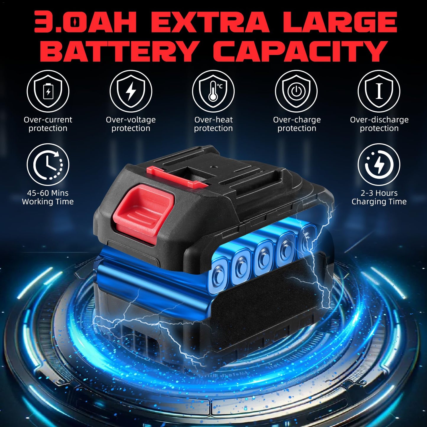 2000W Electric Chainsaw, 21V Cordless Chainsaw with Battery and Charger, 12in Powerful Electric Battery Chainsaw with 2 Chains, Chain Saw for Garden Tree Pruning, 4500rpm, 11m/s Chain Speed