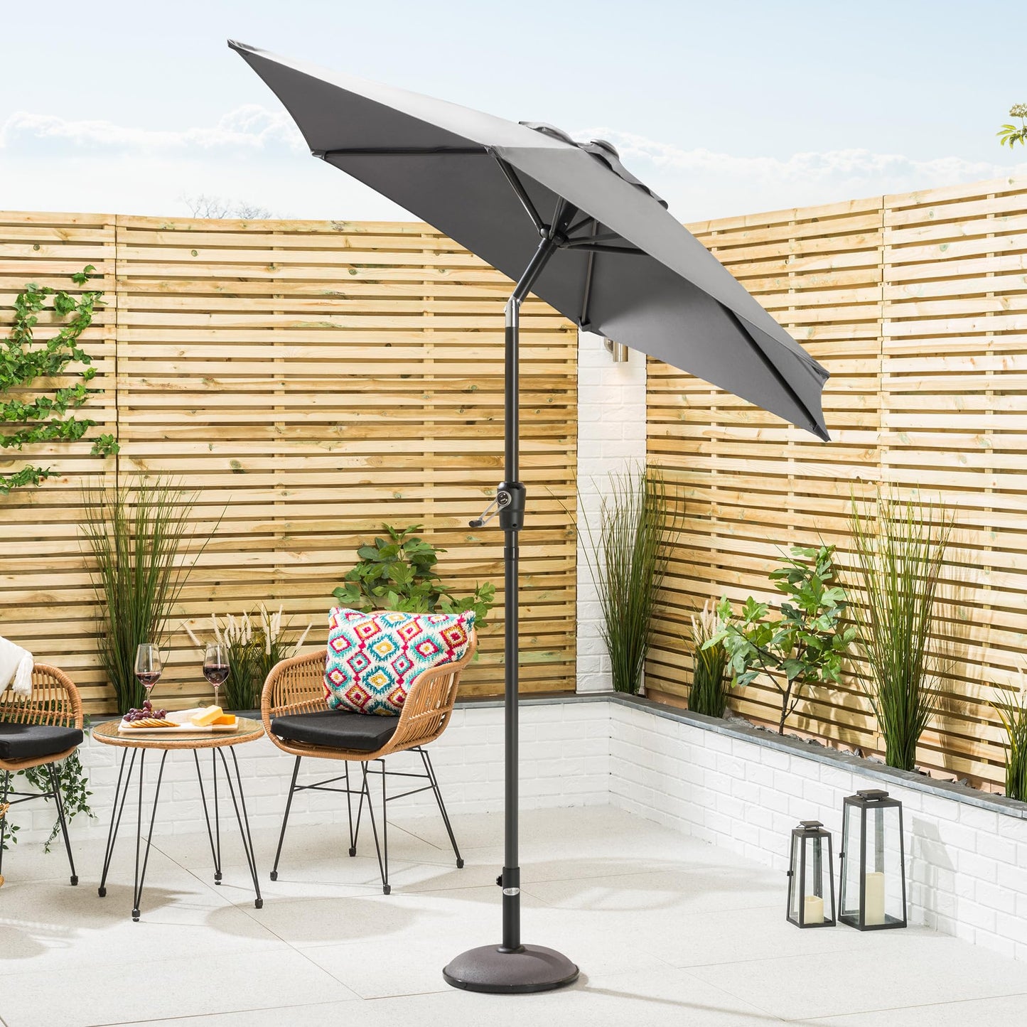 CHRISTOW Tilting Garden Parasol Umbrella UV Protective Polyester Canopy With Crank Handle