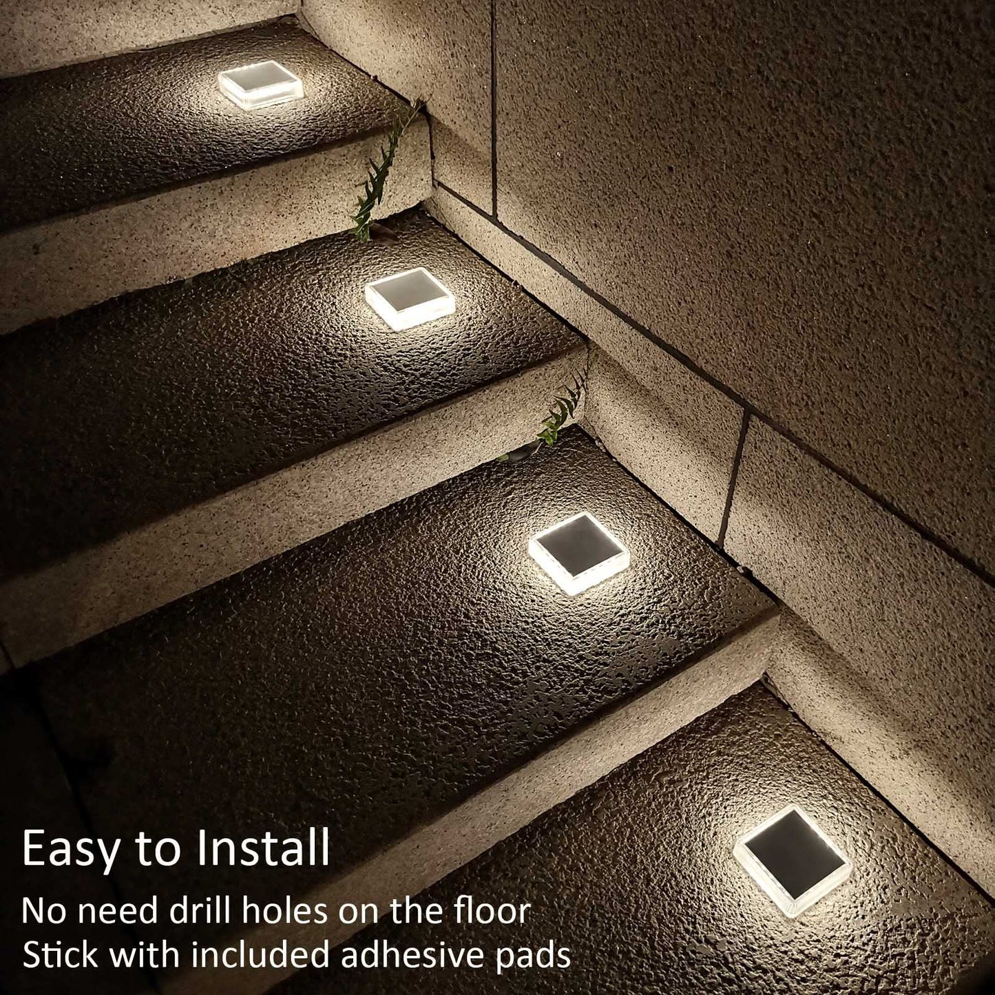 Soslina 4 Pack Solar Decking Lights Solar Powered Step Lights Outdoor IP68 Waterproof, 30LM Natural White 4000K, Solar Ground Lights for Garden Yard Patio Pathway Driveway, Square