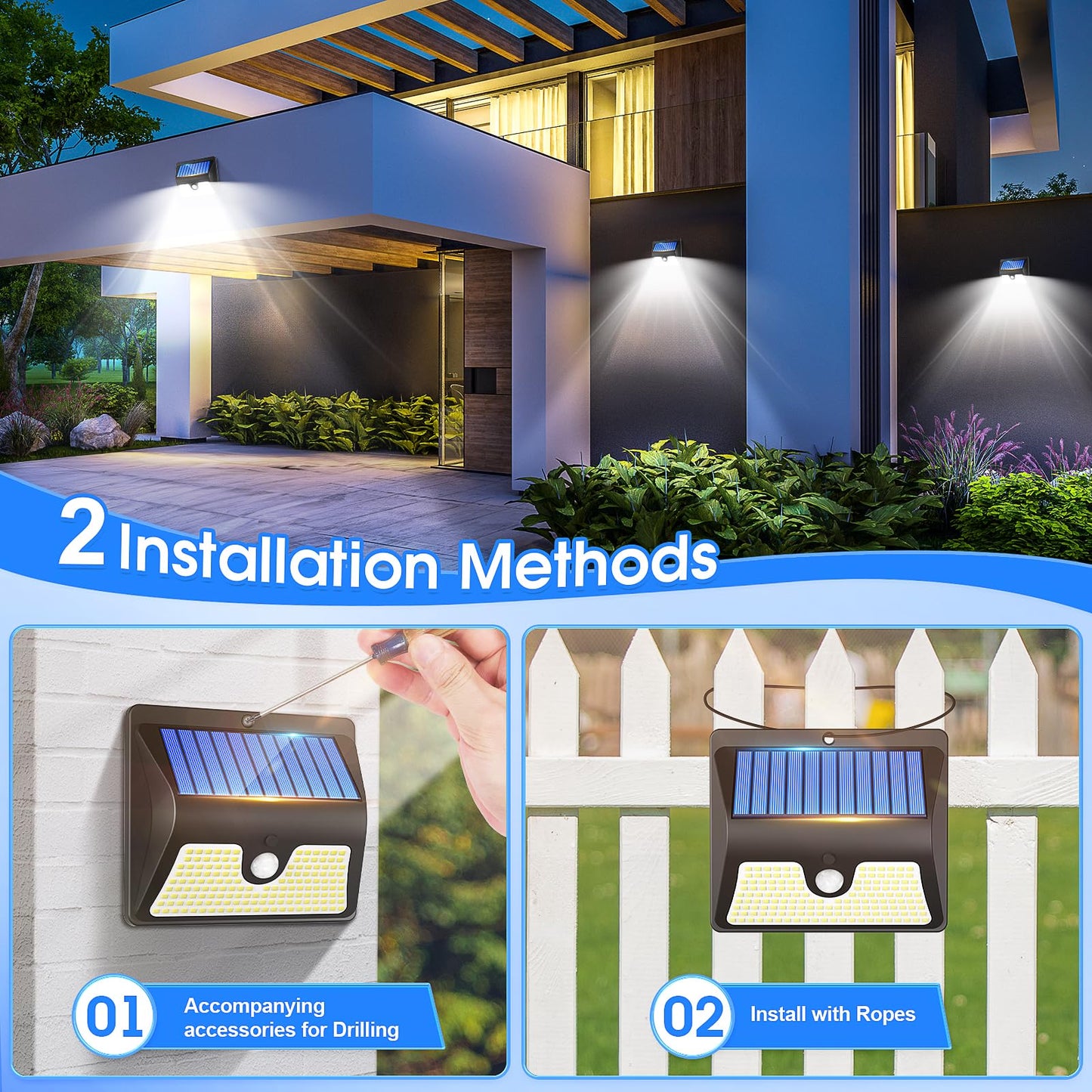 LBSTP Security Lights Motion Sensor - 144 LED Solar Powered Security Light Outside Garden Fence Lights Waterproof Wall Lighting 3 Modes Solar Pir Lights Front Door Yard Garage, Black, 6 Pack (TBD-09)