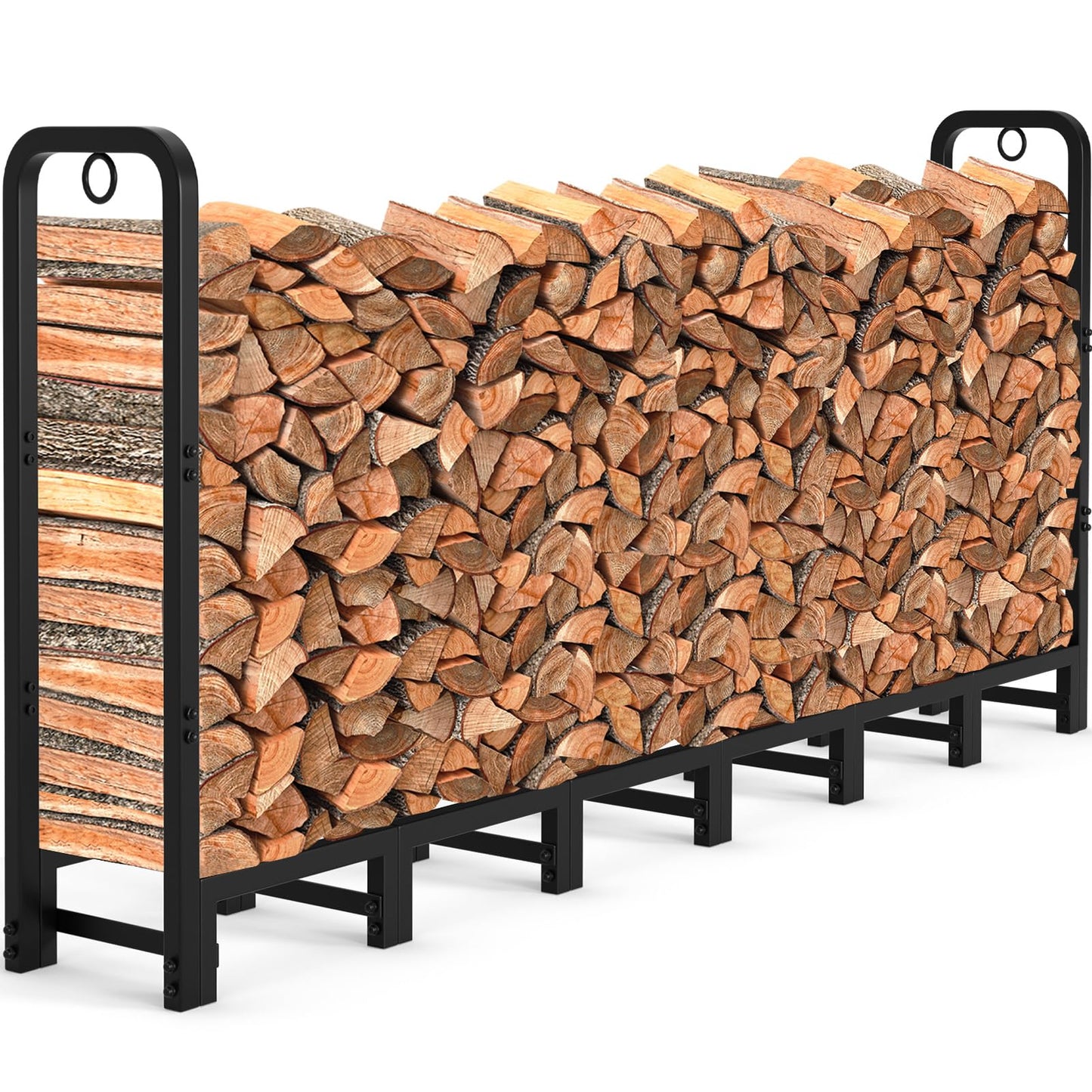Amagabeli 8ft(244cmx36cmx121cm) Outdoor Fire Wood Log Rack for Fireplace Heavy Duty Firewood Pile Storage Racks for Patio Deck Metal Log Holder Stand Tubular Steel Wood Stacker Outside Tools Black
