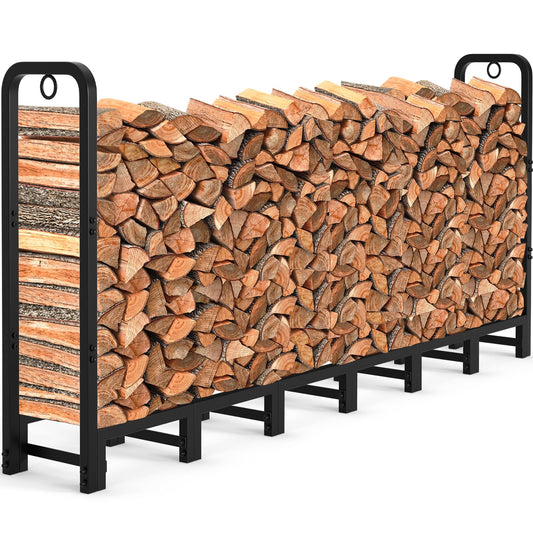 Amagabeli 8ft(244cmx36cmx121cm) Outdoor Fire Wood Log Rack for Fireplace Heavy Duty Firewood Pile Storage Racks for Patio Deck Metal Log Holder Stand Tubular Steel Wood Stacker Outside Tools Black