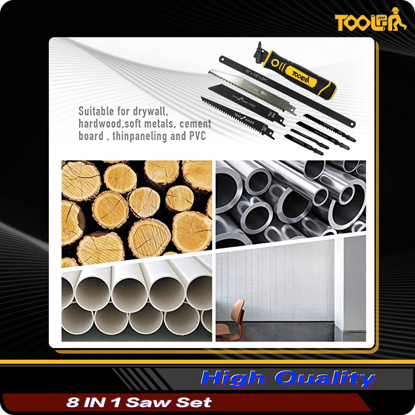 TOOLAN: 8-In-1 Multi-Hand Saw, Drywall &Metal Cutter, Long Blade, Wood &Plastic Saw. Quick Change Blade