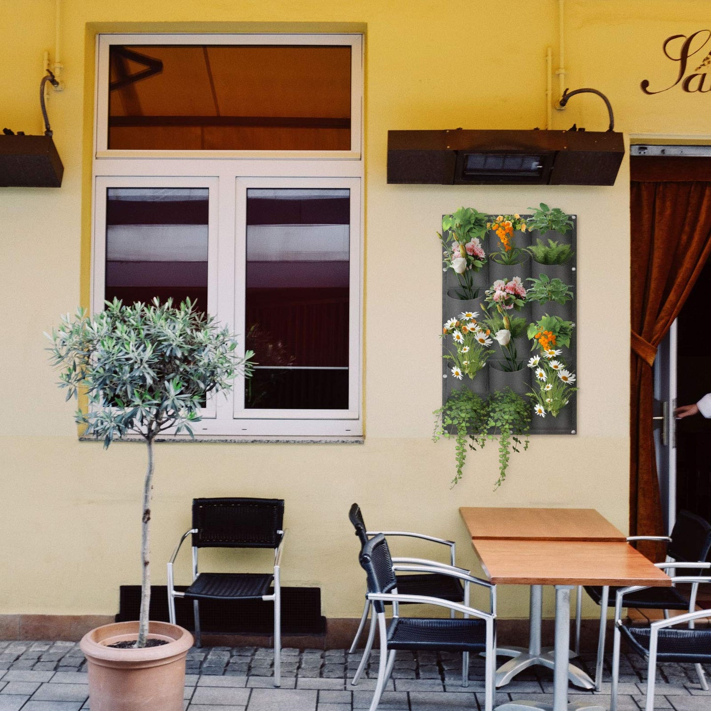 WHATWEARS Hanging Planting Grow Bags, 18 Pockets Hanging Vertical Wall Planter Wall Mounted Grow Bag Outdoor Indoor Gardening Vertical Greening Flower Container, Planting Bags(1.0 m × 0.5 m, Black)