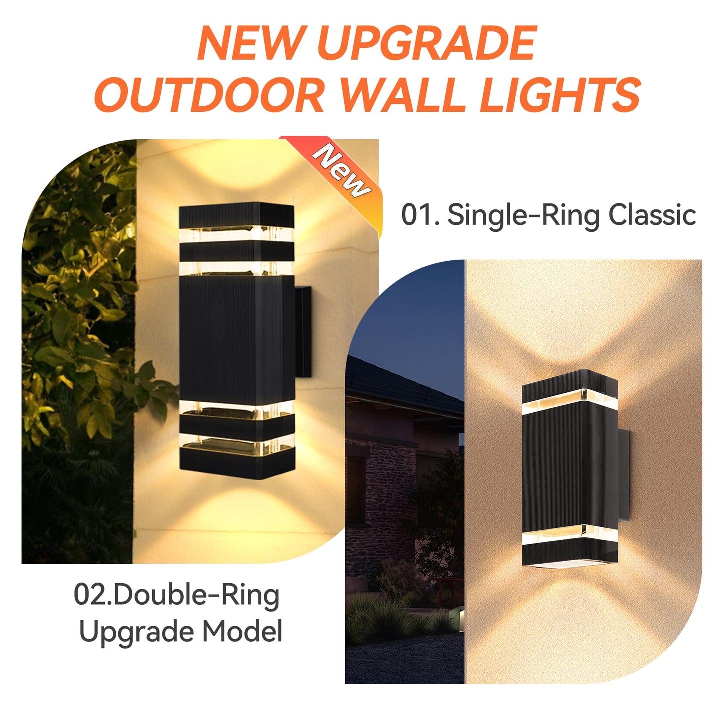 YICALE Outdoor Wall Lights Mains Powered,Up Down Lights Outdoor IP65 Waterproof Outside Wall Lights,Black LED Front Door Light Square Aluminium External Light Wall Mounted for House,Garden,2*GU10
