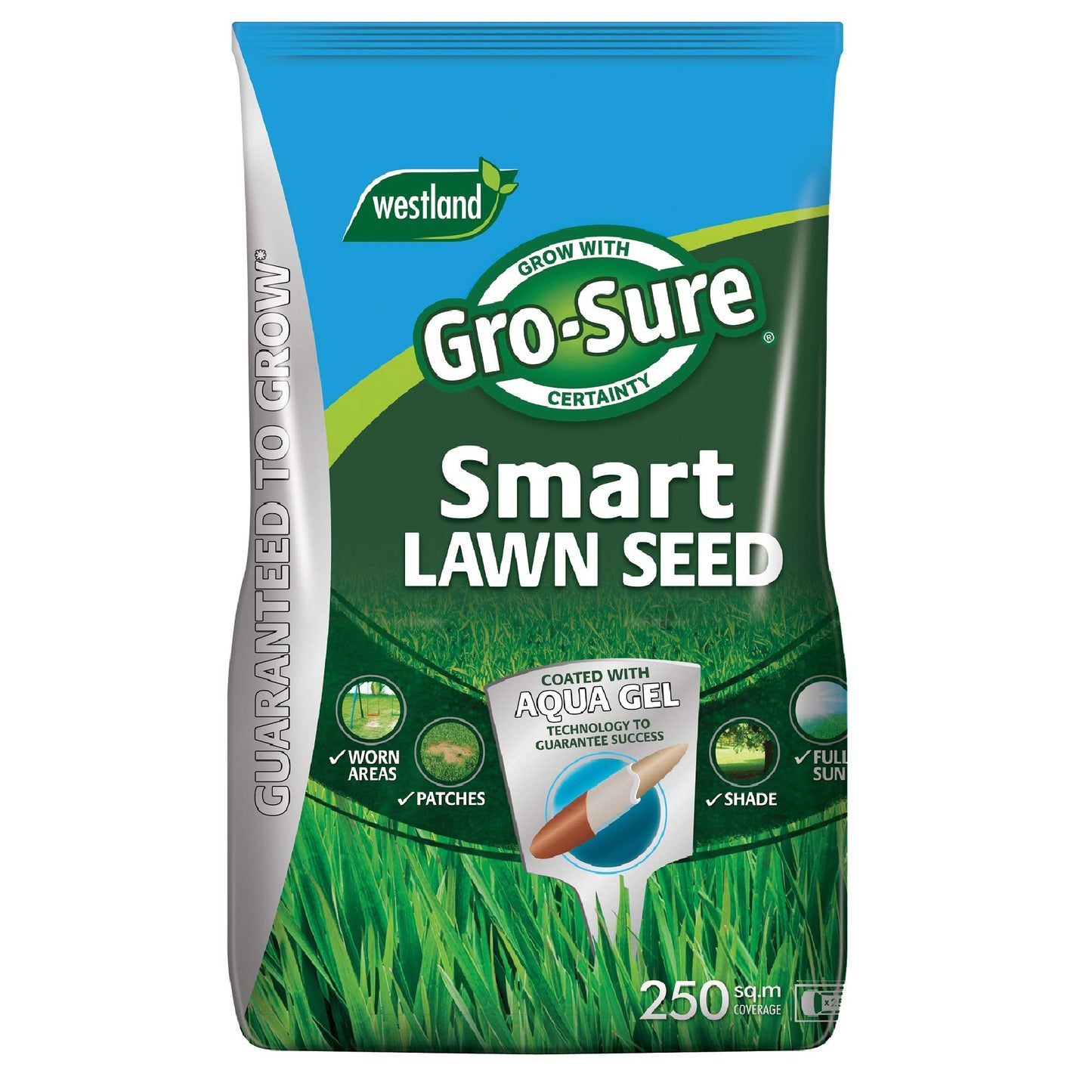 Gro-Sure 20500218 Aqua Gel Coated Smart Grass Lawn Seed, 250 m2, 10 kg, Green